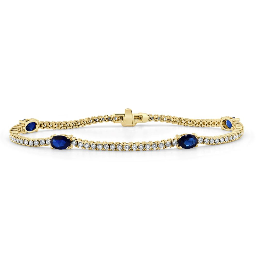 14K Gold Blue Sapphire & Diamond Tennis Bracelet - Yellow