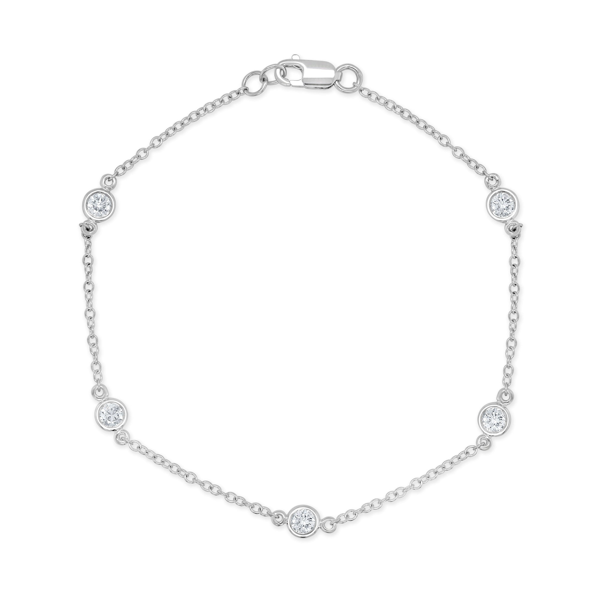 14K Gold & Diamond Bezel Bracelet - White