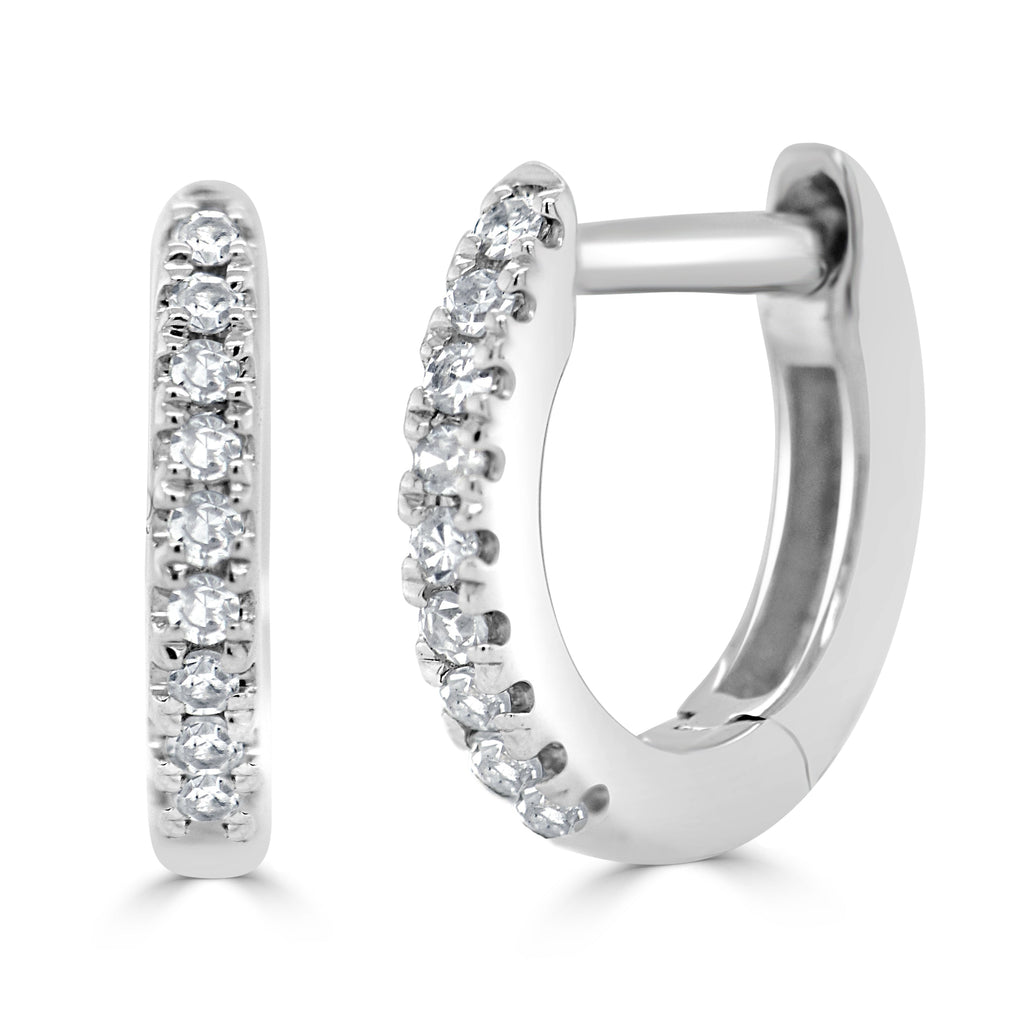 14k Gold & Diamond Huggie Earrings-White