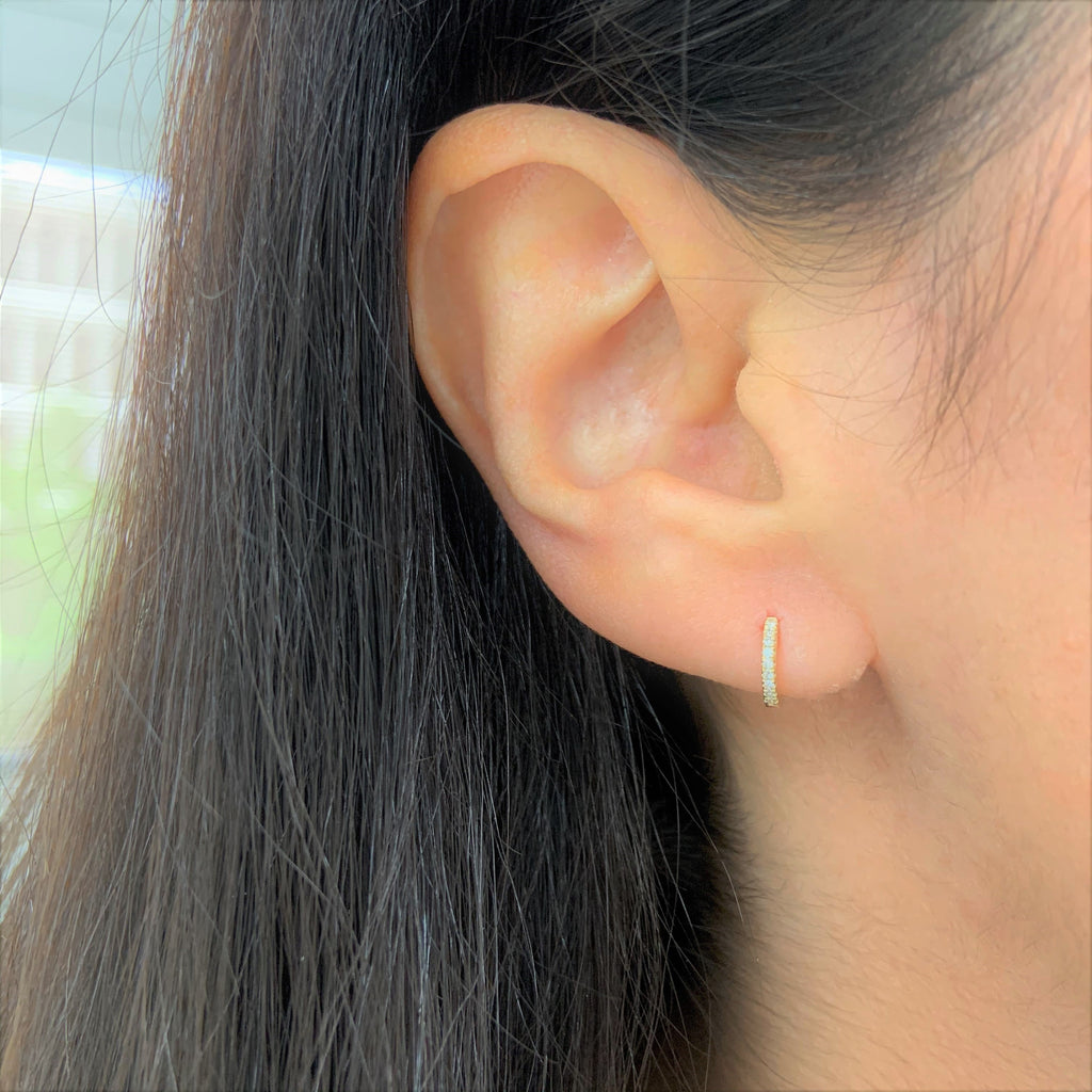 14k Gold & Diamond Huggie Earrings