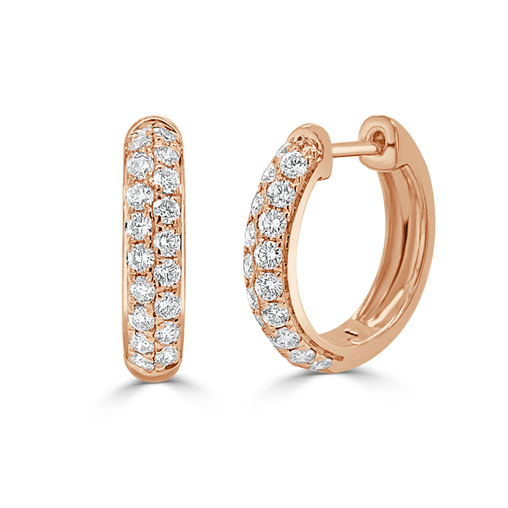 14K Gold Diamond Double Row Hoop Earrings - Rose
