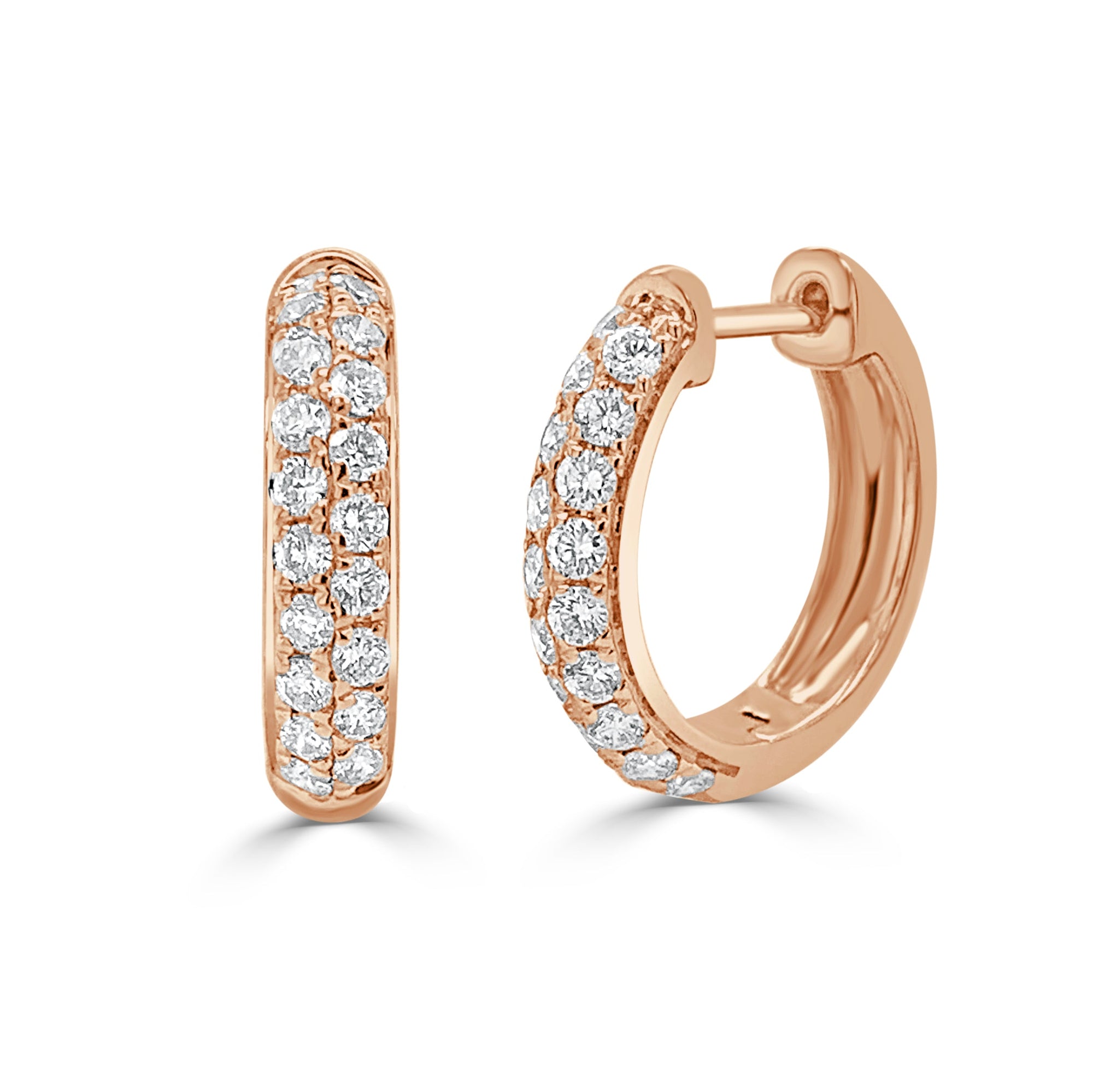 14K Gold Diamond Double Row Hoop Earrings - Rose