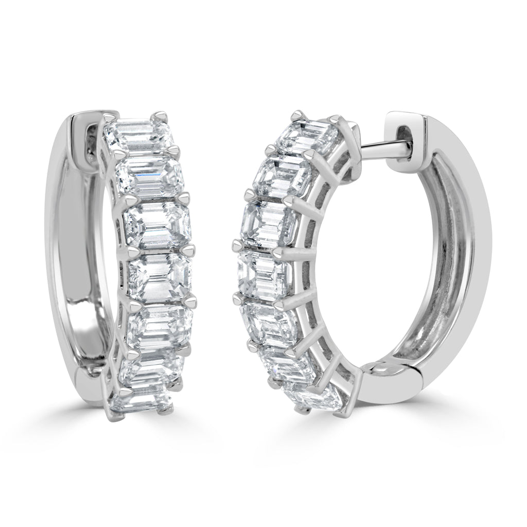 14K Gold & Emerald-Cut Diamond Huggie Earrings -White