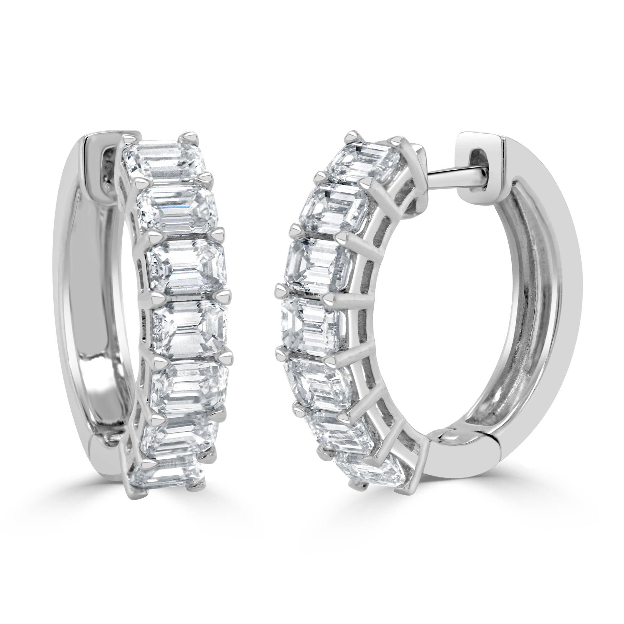 14K Gold & Emerald-Cut Diamond Huggie Earrings -White