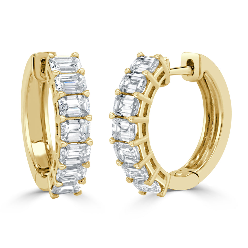 14K Gold & Emerald-Cut Diamond Huggie Earrings -Yellow