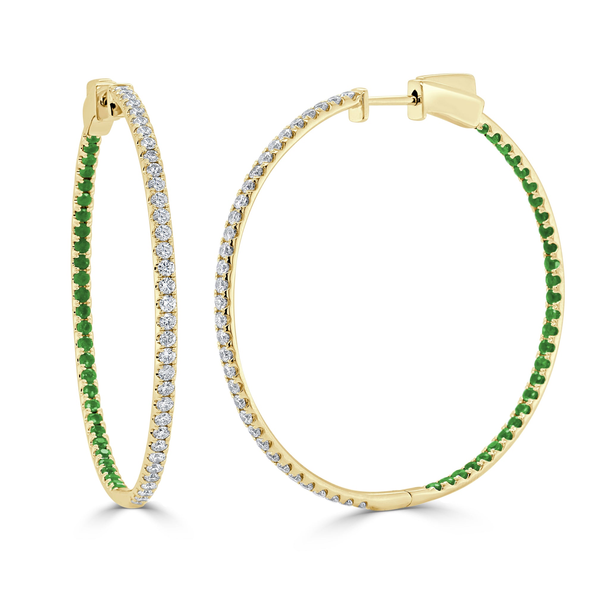 14K Gold Diamond & Emerald Inside-Out Hoop Earrings