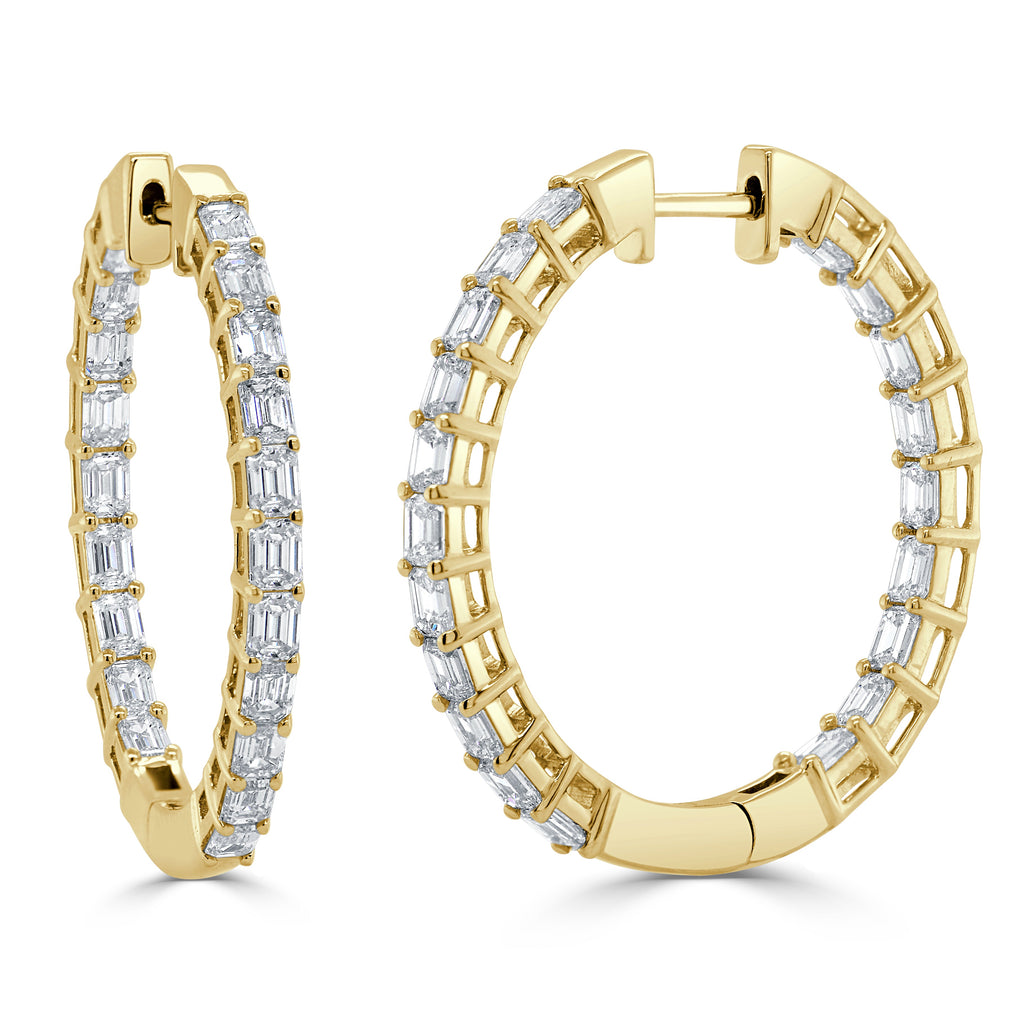 14K Gold Emerald-Cut Diamond Inside-Out Hoop Earrings - Yellow
