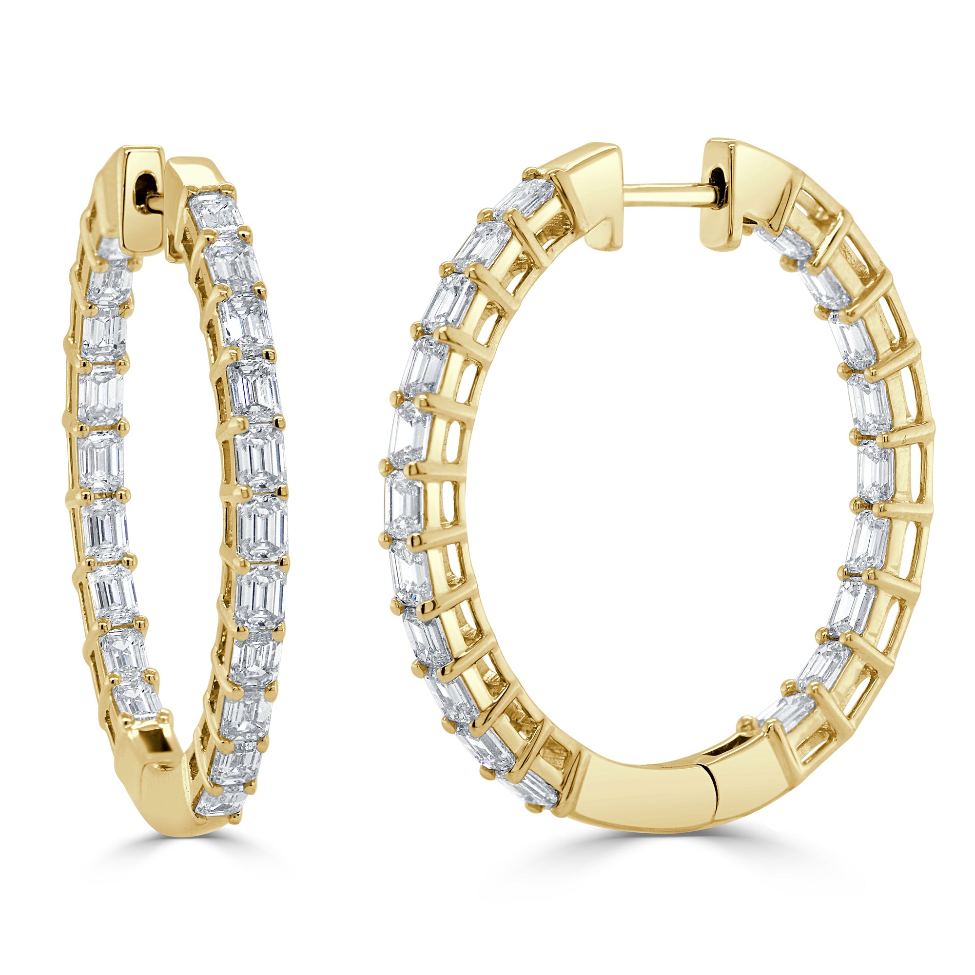 14K Gold Emerald-Cut Diamond Inside-Out Hoop Earrings - Yellow