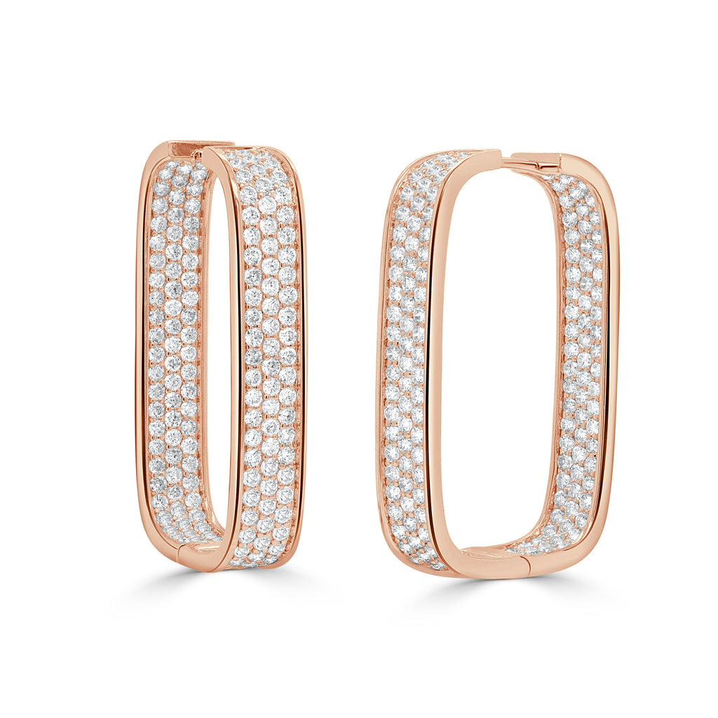 14K Gold Diamond Pavé Hoop Earrings - Rose