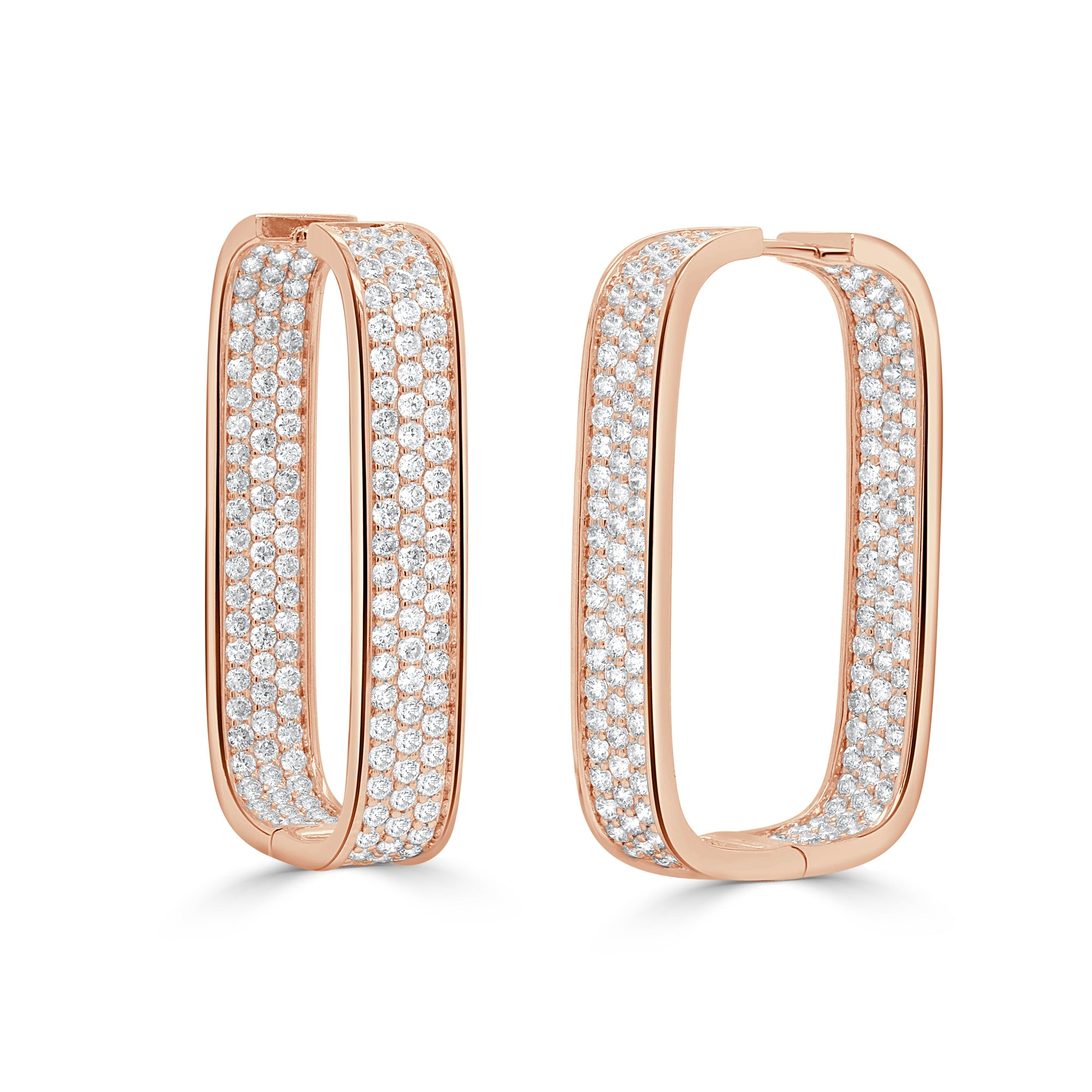 14K Gold Diamond Pavé Hoop Earrings - Rose