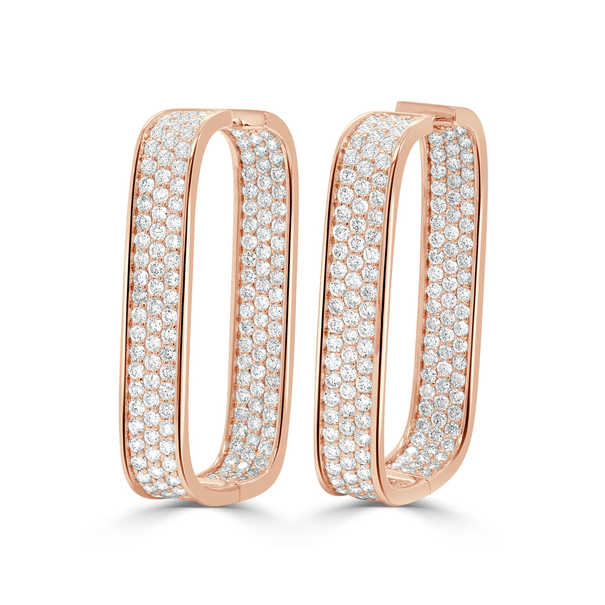 14K Gold Diamond Pavé Hoop Earrings - Rose