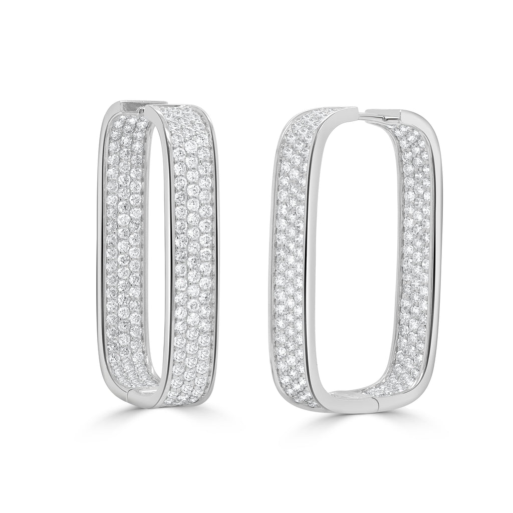 14K Gold Diamond Pavé Hoop Earrings - White