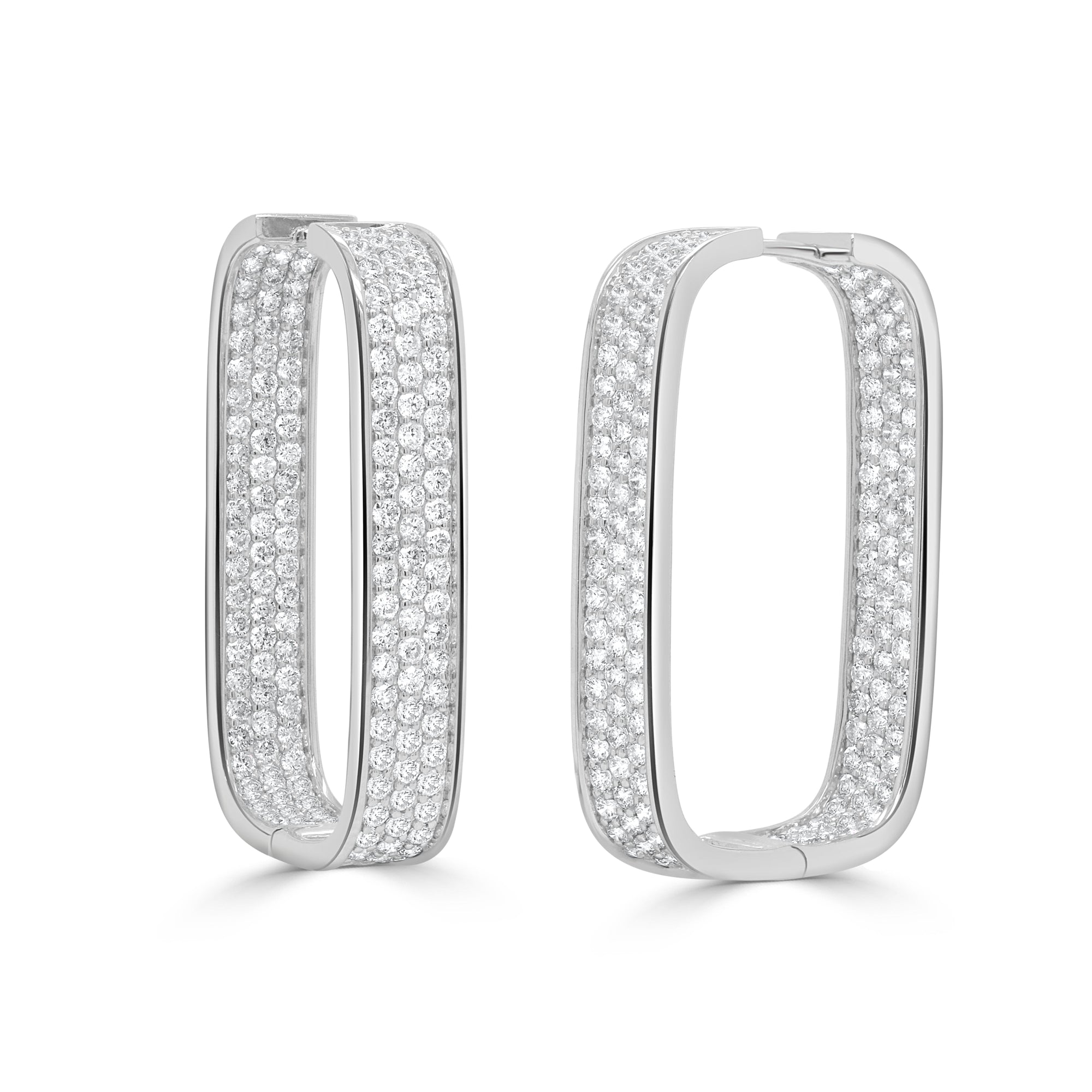 14K Gold Diamond Pavé Hoop Earrings - White