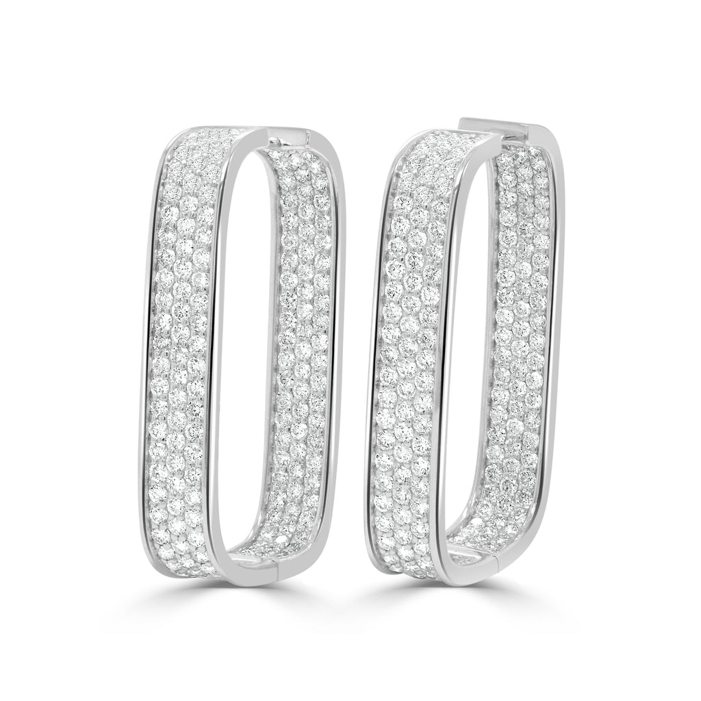 14K Gold Diamond Pavé Hoop Earrings - White