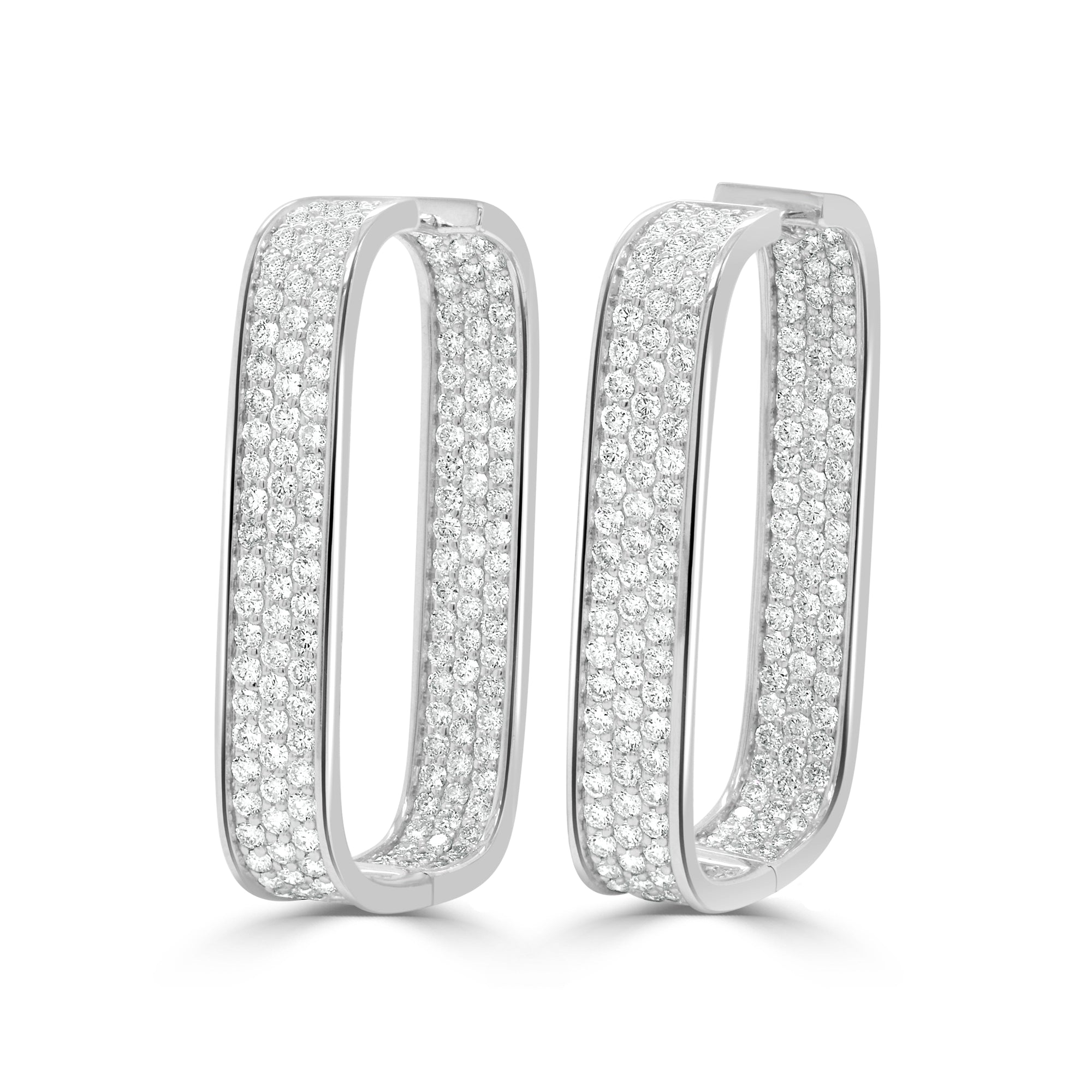 14K Gold Diamond Pavé Hoop Earrings - White