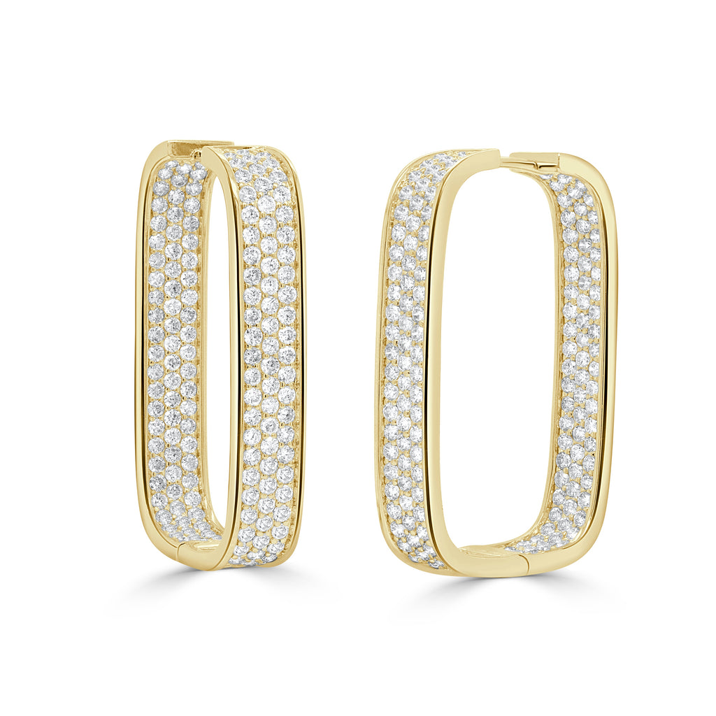 14K Gold Diamond Pavé Hoop Earrings - Yellow