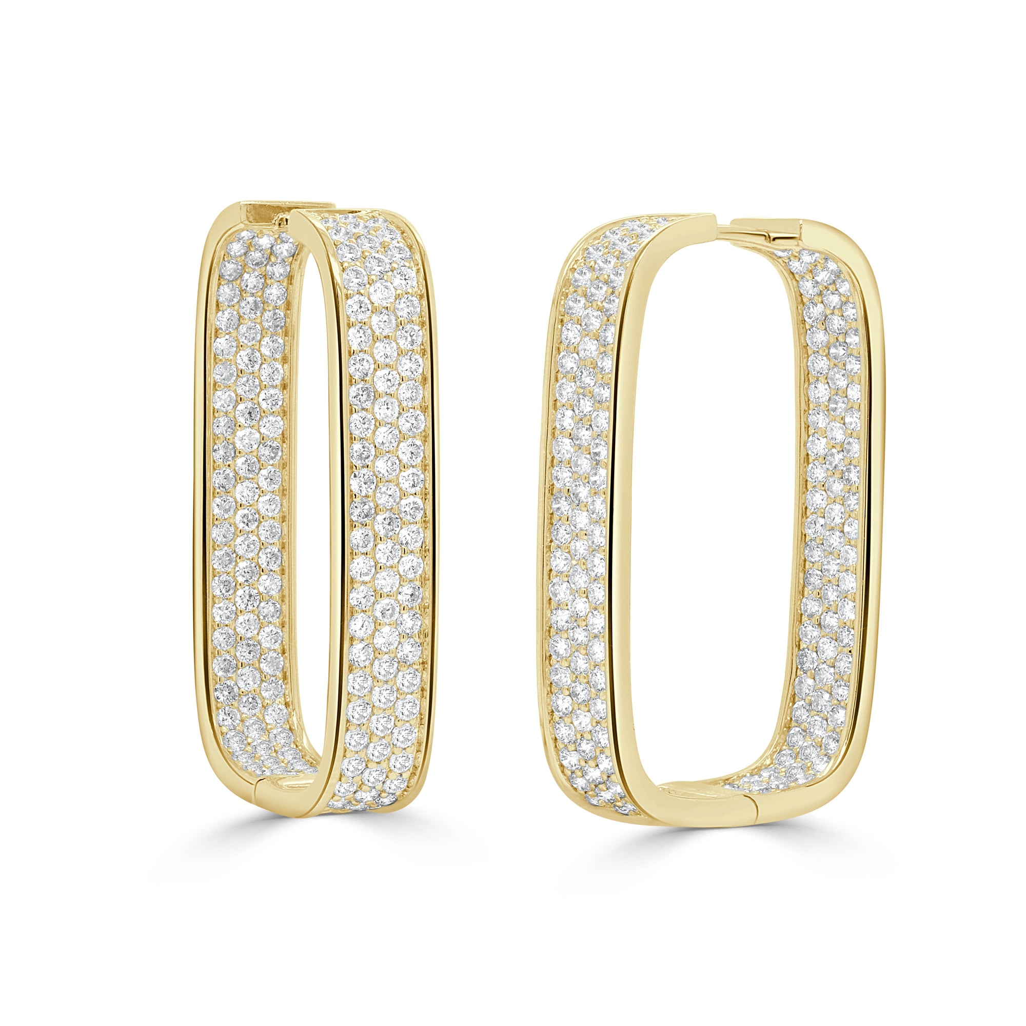 14K Gold Diamond Pavé Hoop Earrings - Yellow