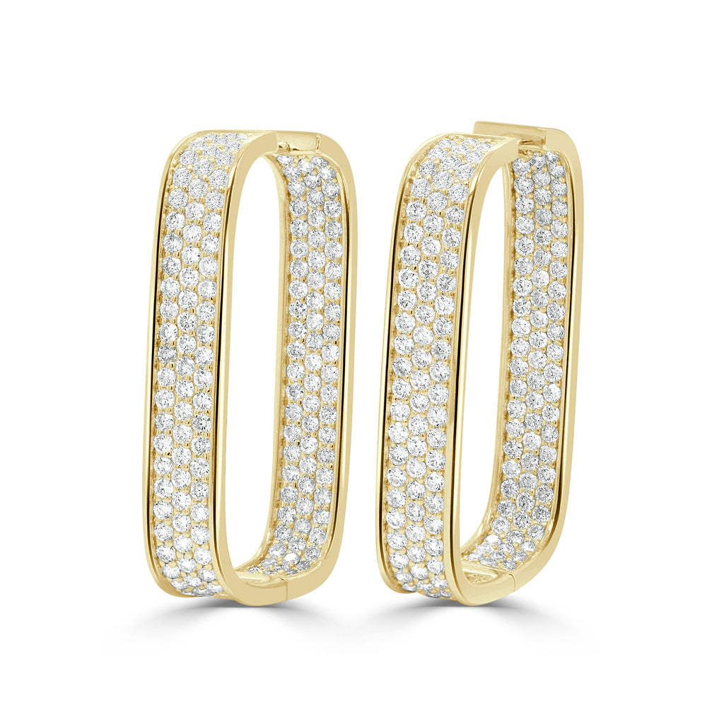 14K Gold Diamond Pavé Hoop Earrings - Yellow