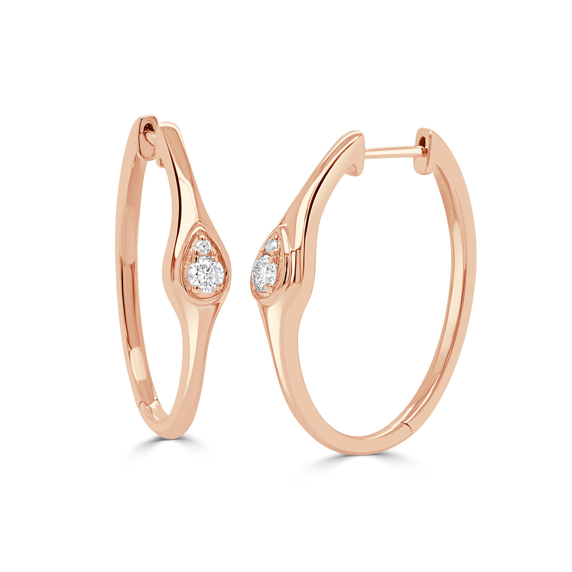 14K Gold & Diamond Hoop Earrings -Rose