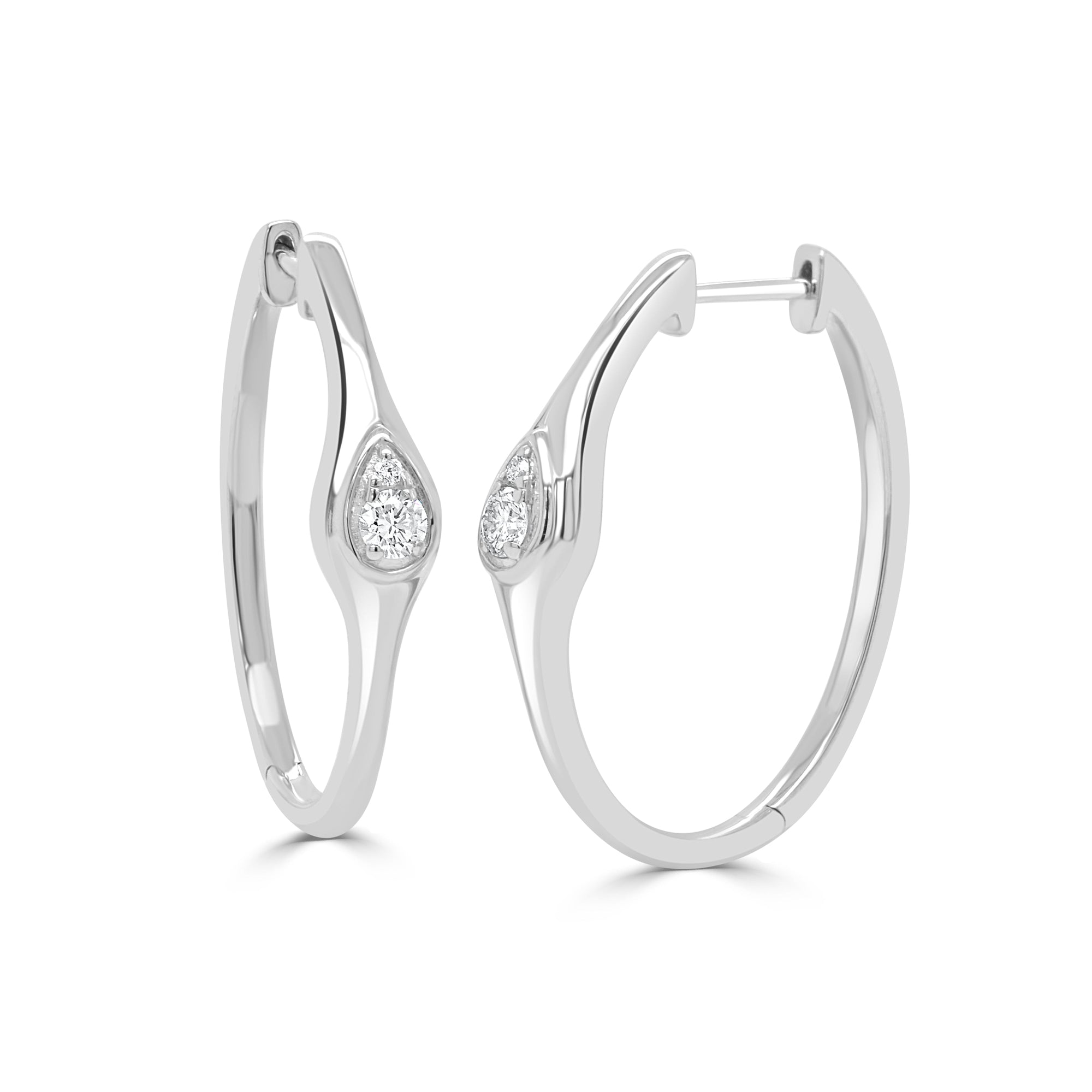 14K Gold & Diamond Hoop Earrings -White