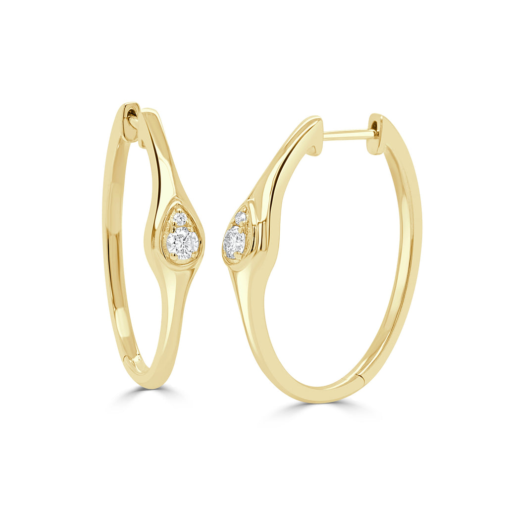 14K Gold & Diamond Hoop Earrings -Yellow