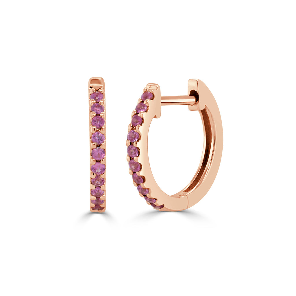 14K Gold Pink Sapphire Huggie Earrings-Rose