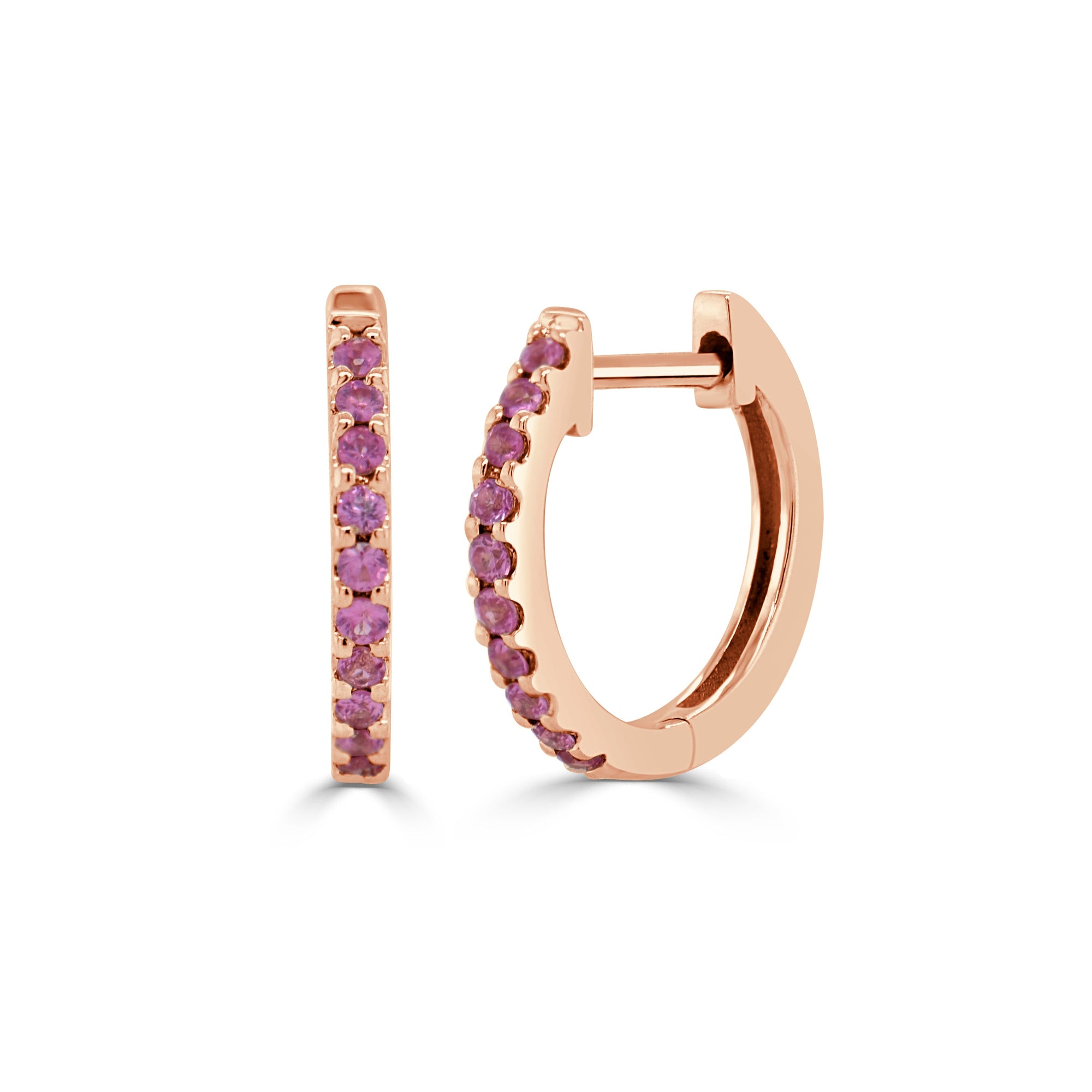 14K Gold Pink Sapphire Huggie Earrings-Rose