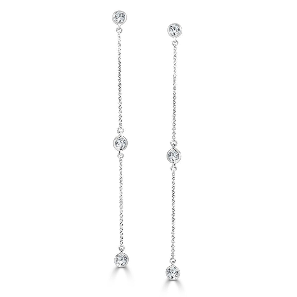 14K Gold Diamond Dangle Earrings - White