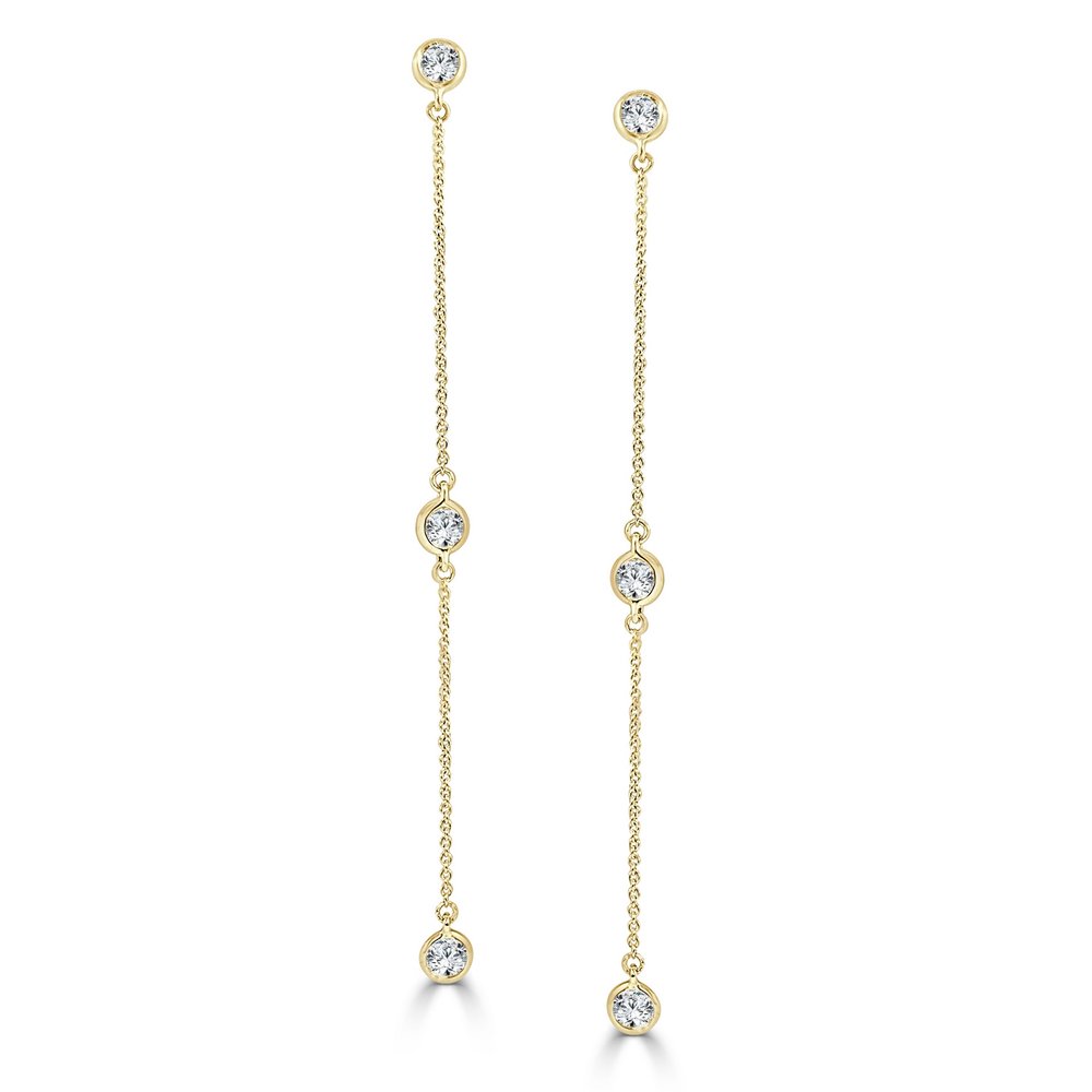 14K Gold Diamond Dangle Earrings - Yellow