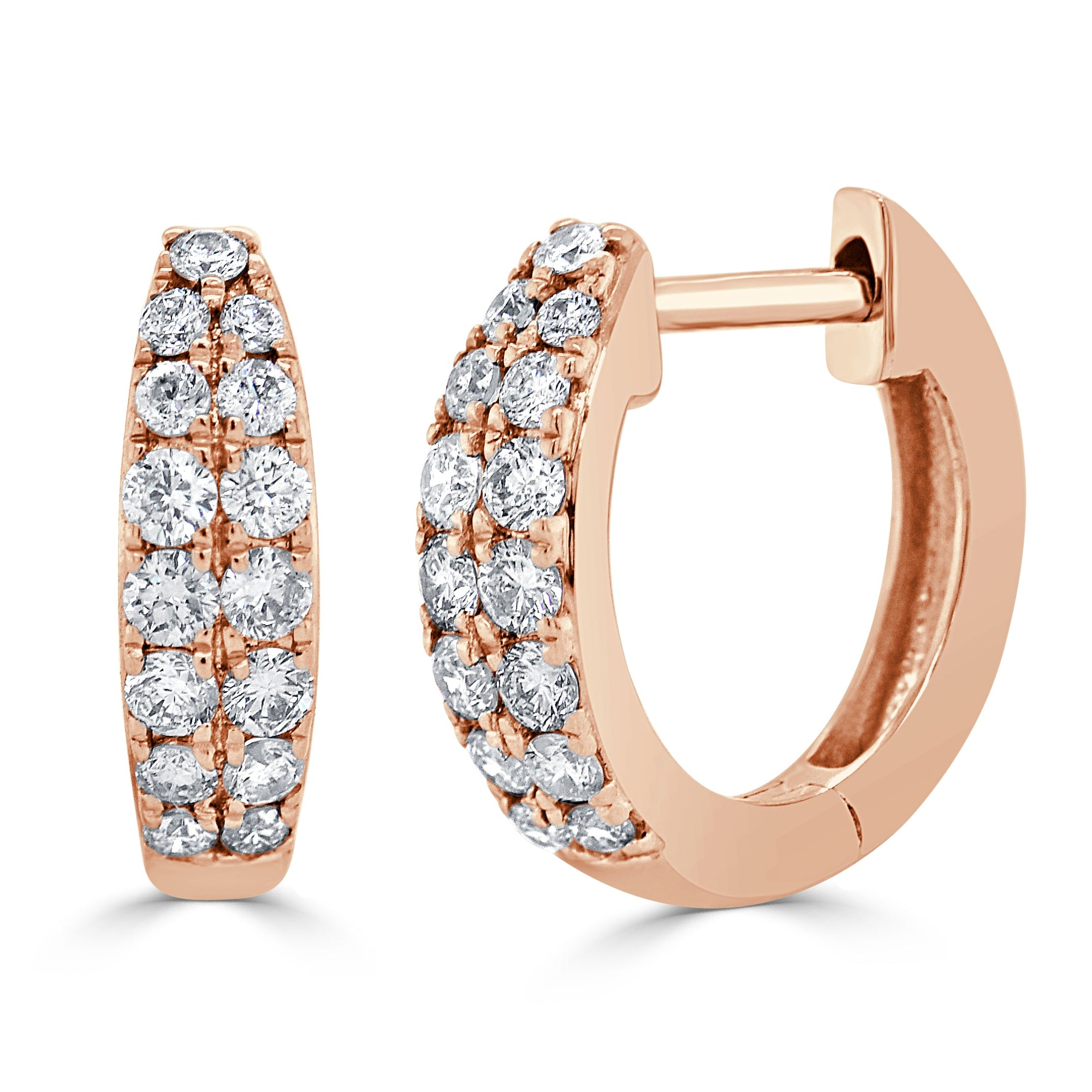 14k Gold & Diamond Huggie Earrings-Rose
