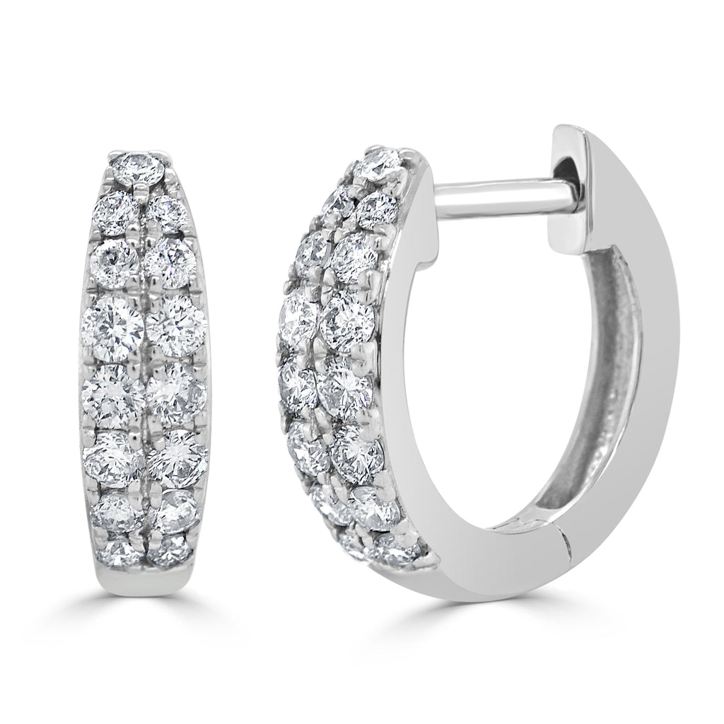 14k Gold & Diamond Huggie Earrings-White