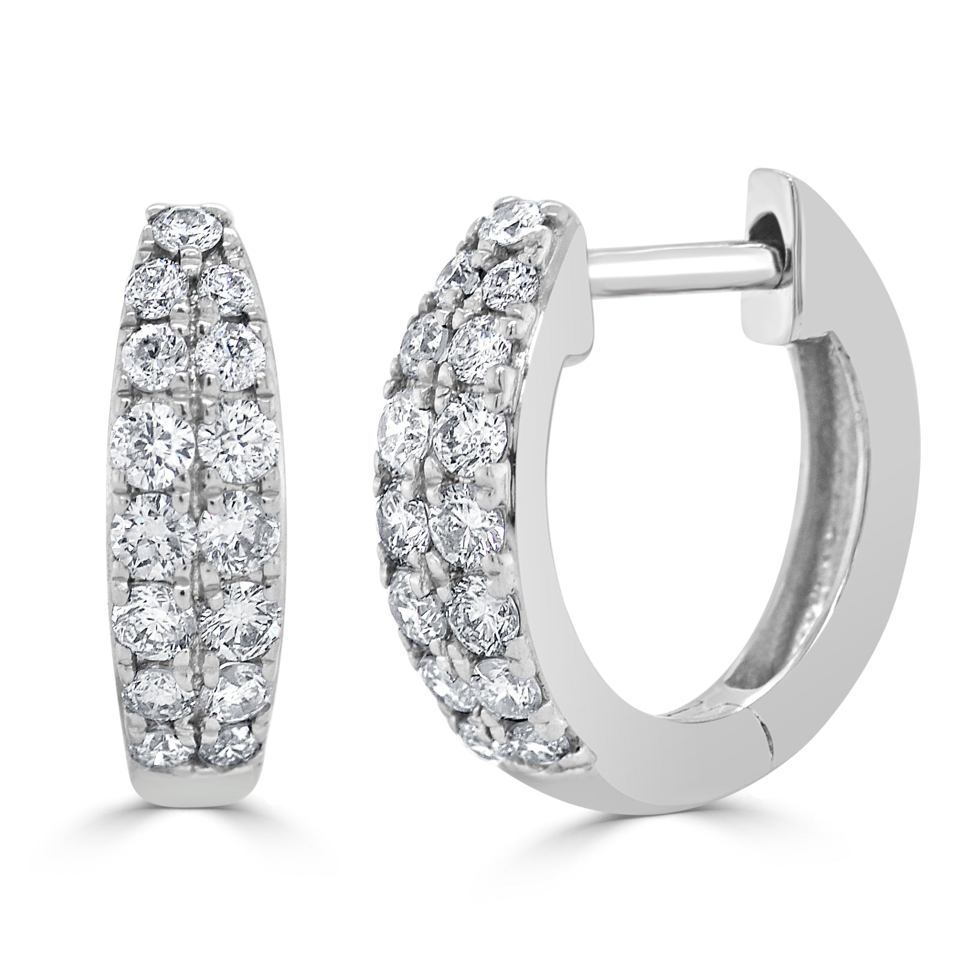 14k Gold & Diamond Huggie Earrings-White