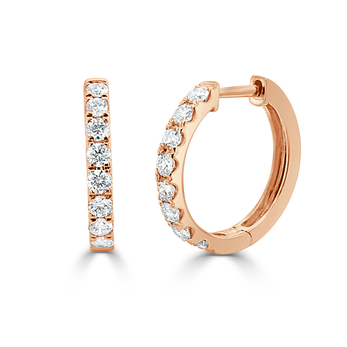 14K Gold Diamond Huggie Earrings - Rose