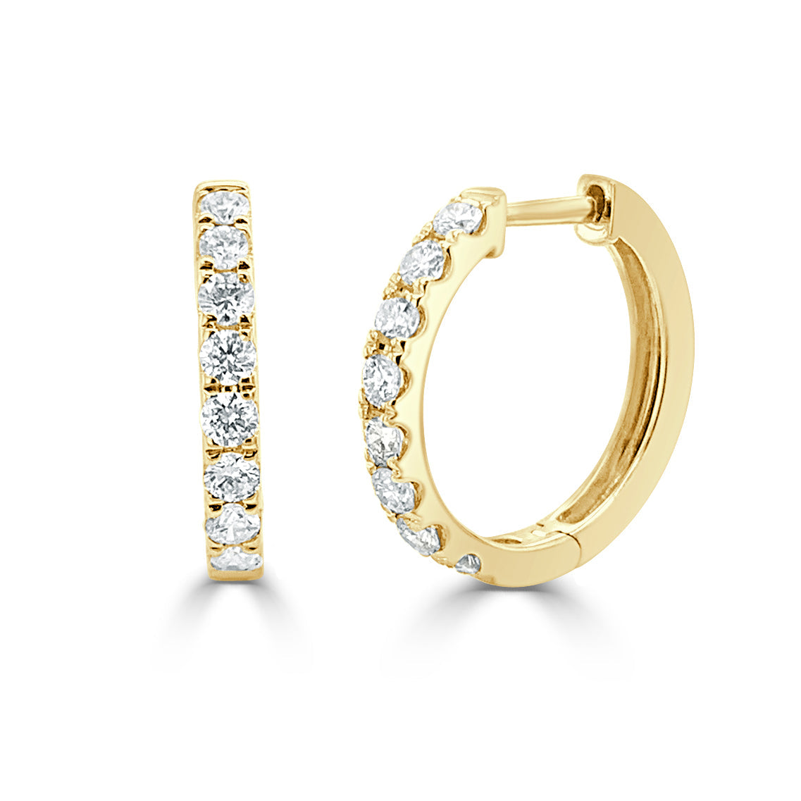 14K Gold Diamond Huggie Earrings - Yellow