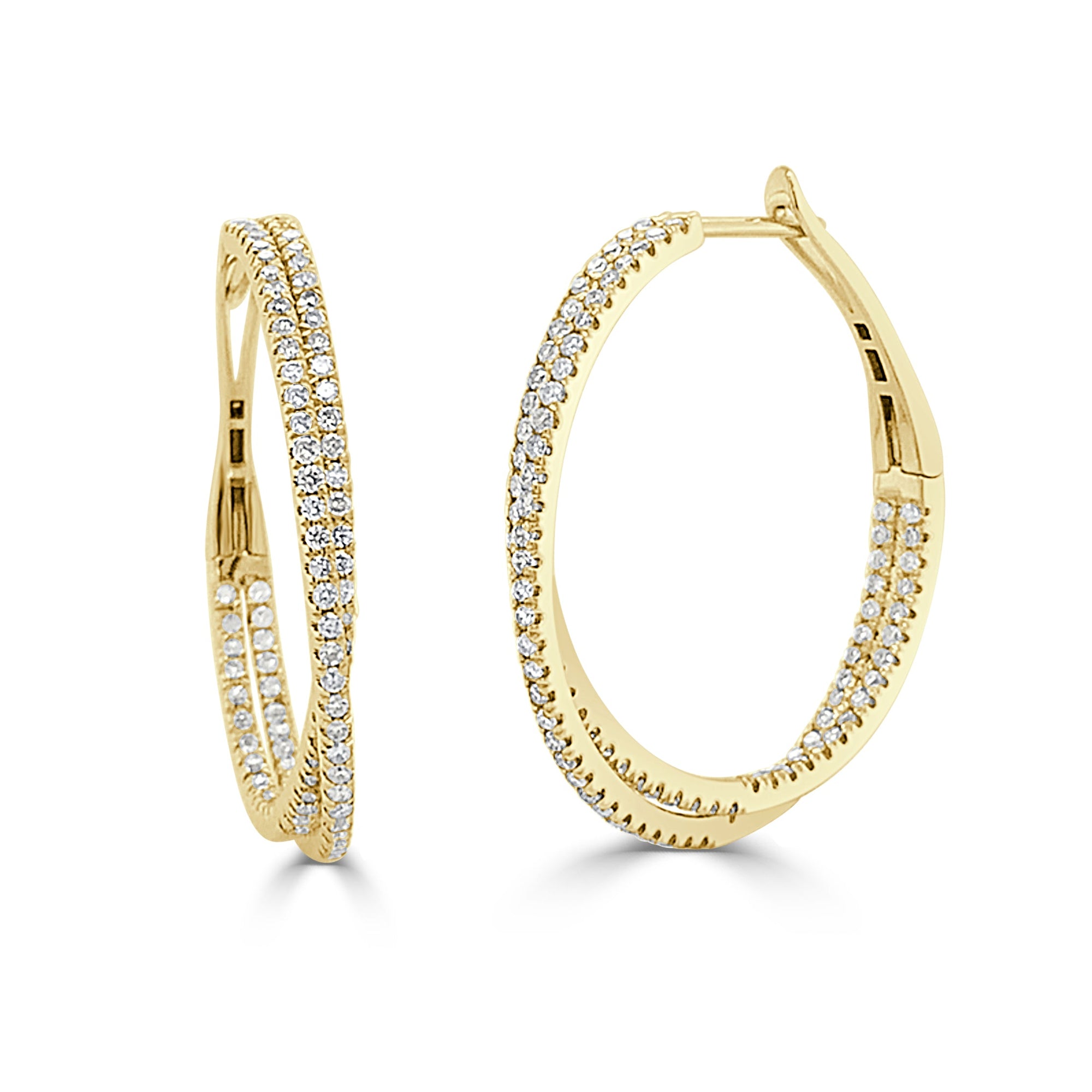 14K Gold Diamond Criss-Cross Inside-Out Hoop Earrings - Yellow