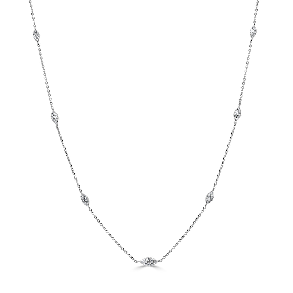 14k Gold & Diamond Station Necklace - White
