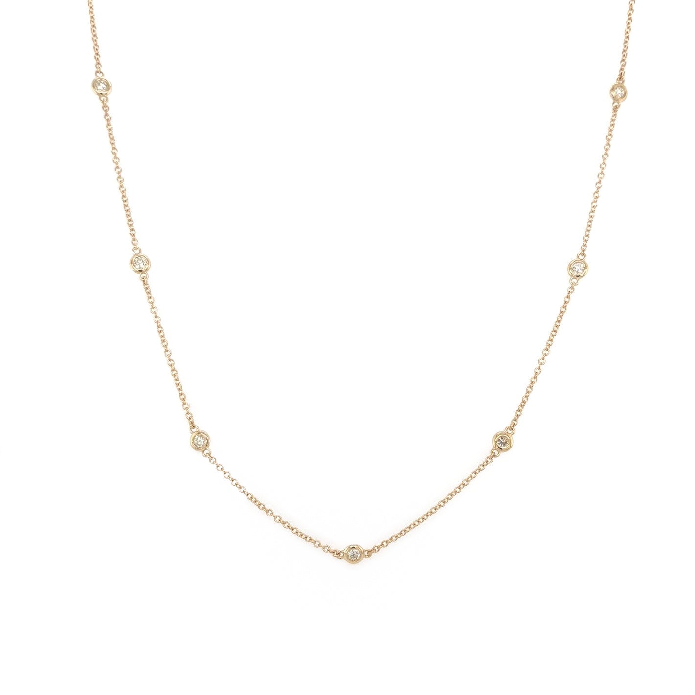 14K Gold Diamond Station Necklace – White