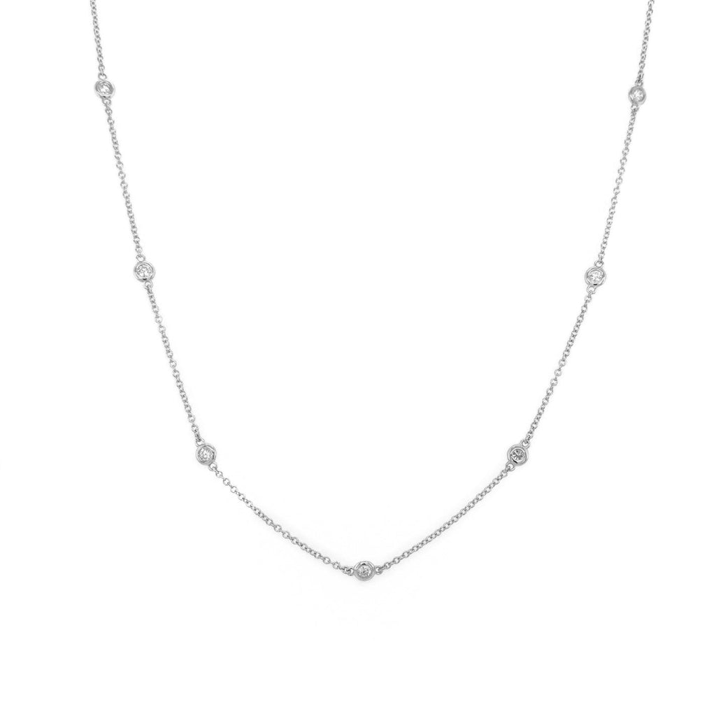 14K Gold Diamond Station Necklace – White