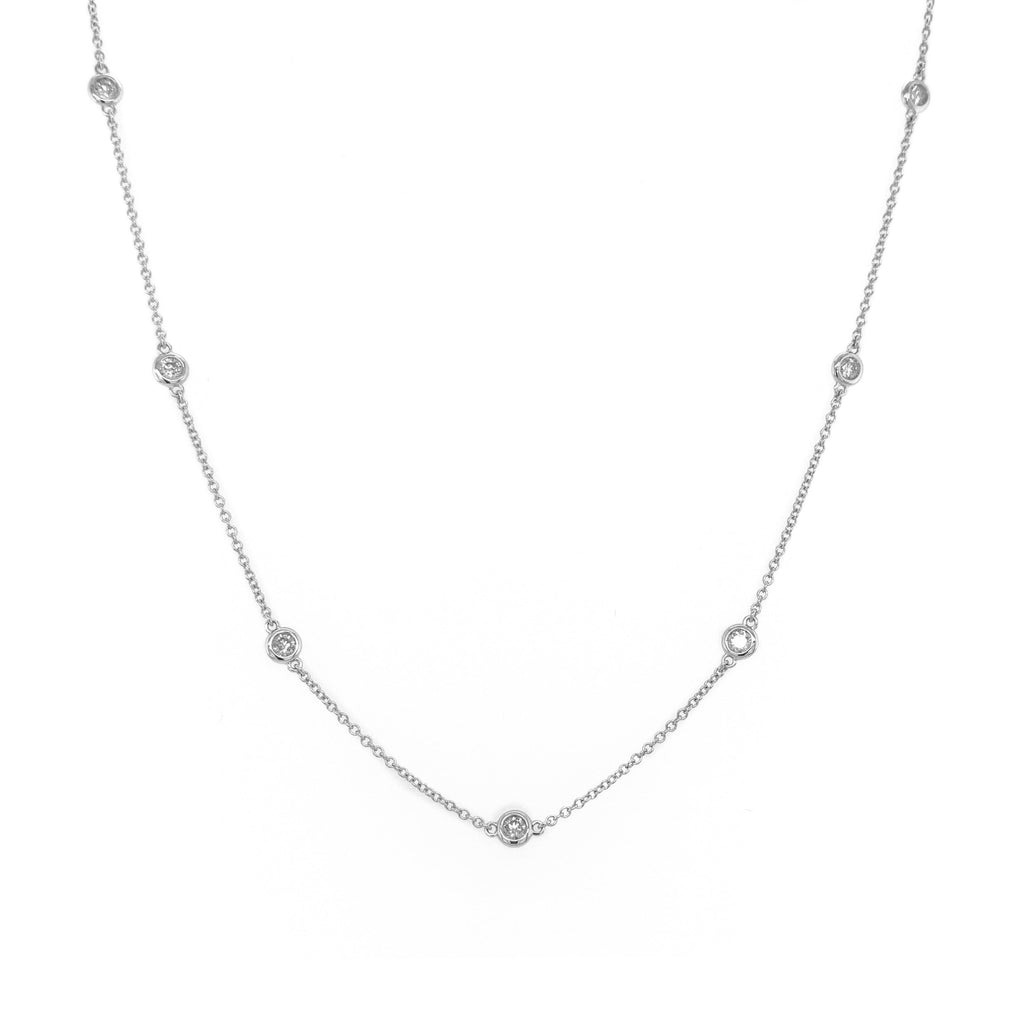 14k Gold & Diamond Station Necklace - White