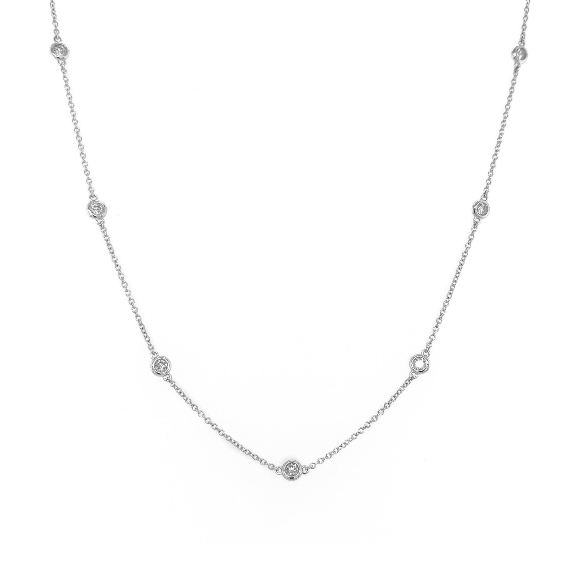 14k Gold & Diamond Station Necklace - White