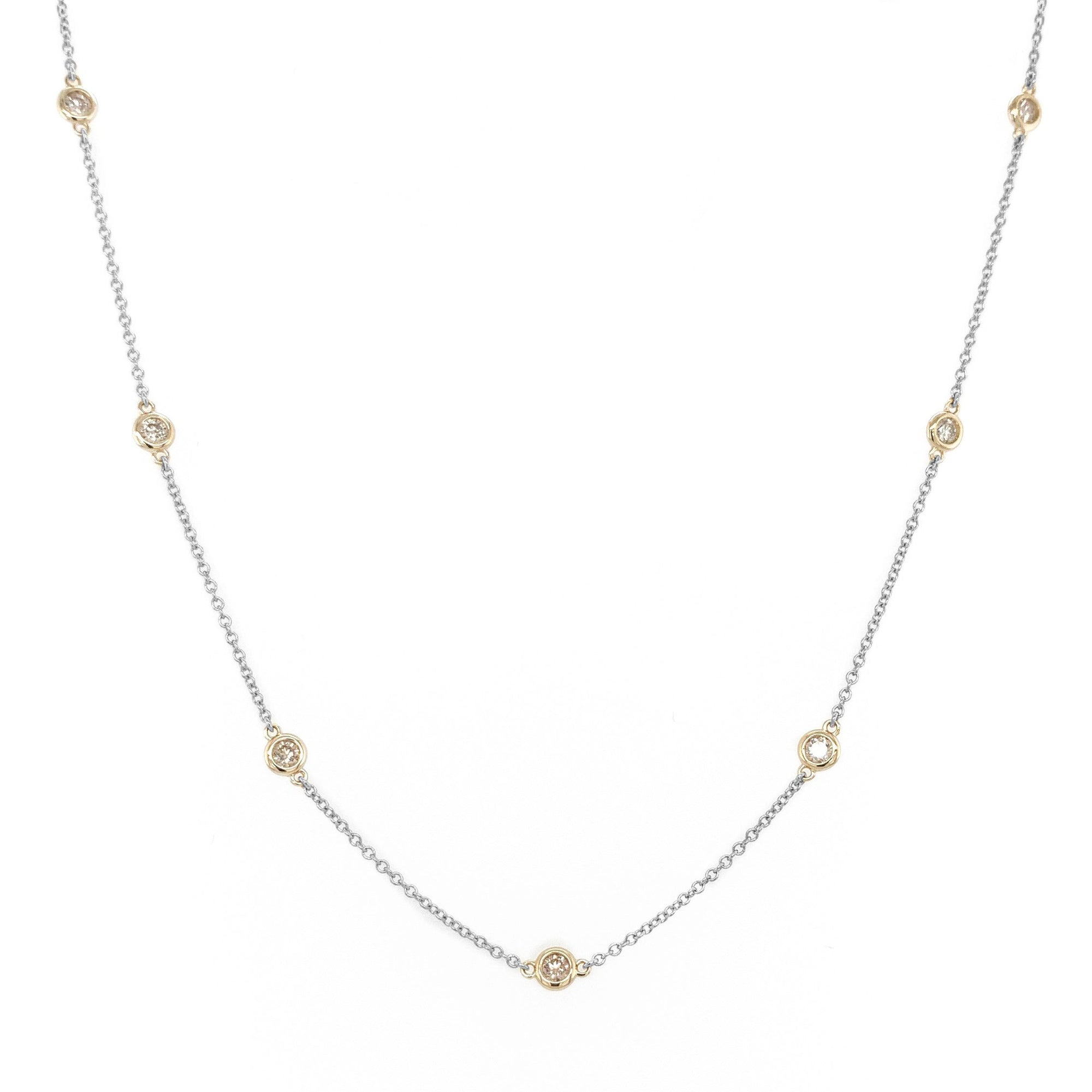 14k Gold & Diamond Station Necklace - White/Yellow