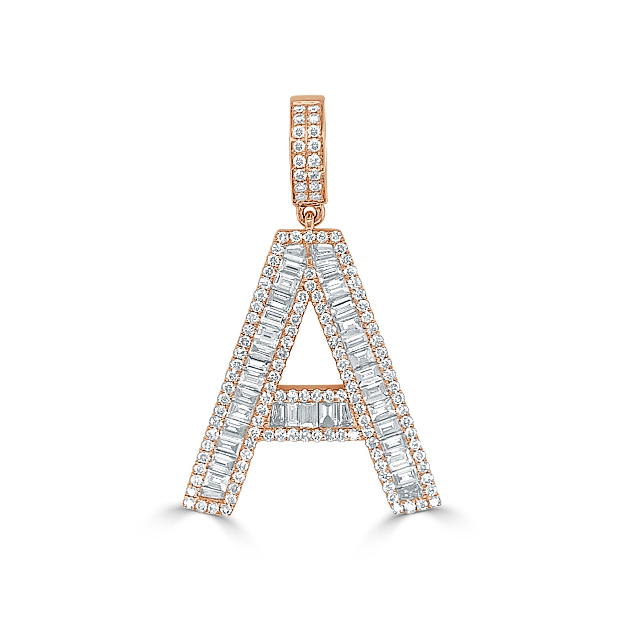 14K Gold & Baguette Diamond Large Initial Pendant - Rose