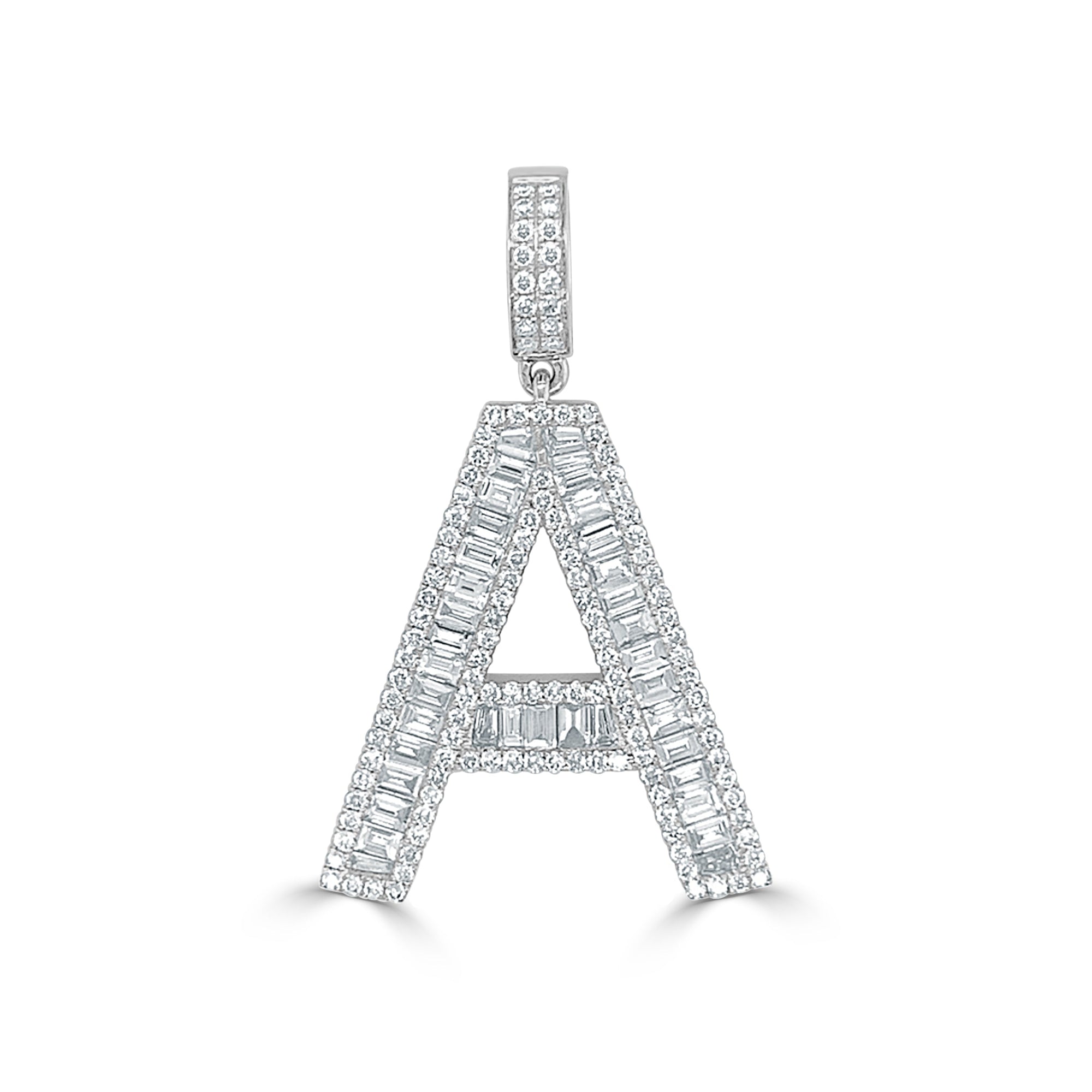 14K Gold & Baguette Diamond Large Initial Pendant - White