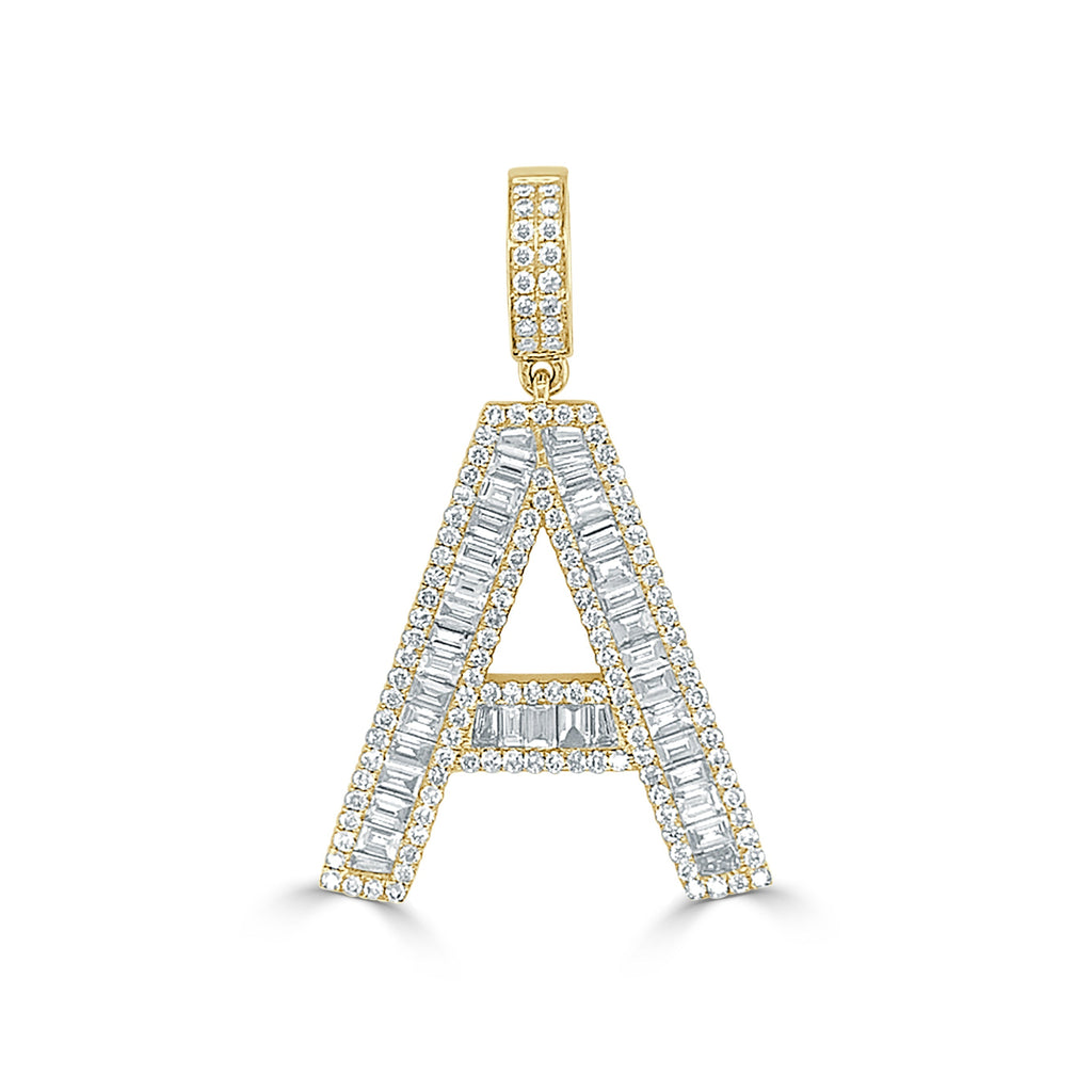 14K Gold & Baguette Diamond Large Initial Pendant - Yellow