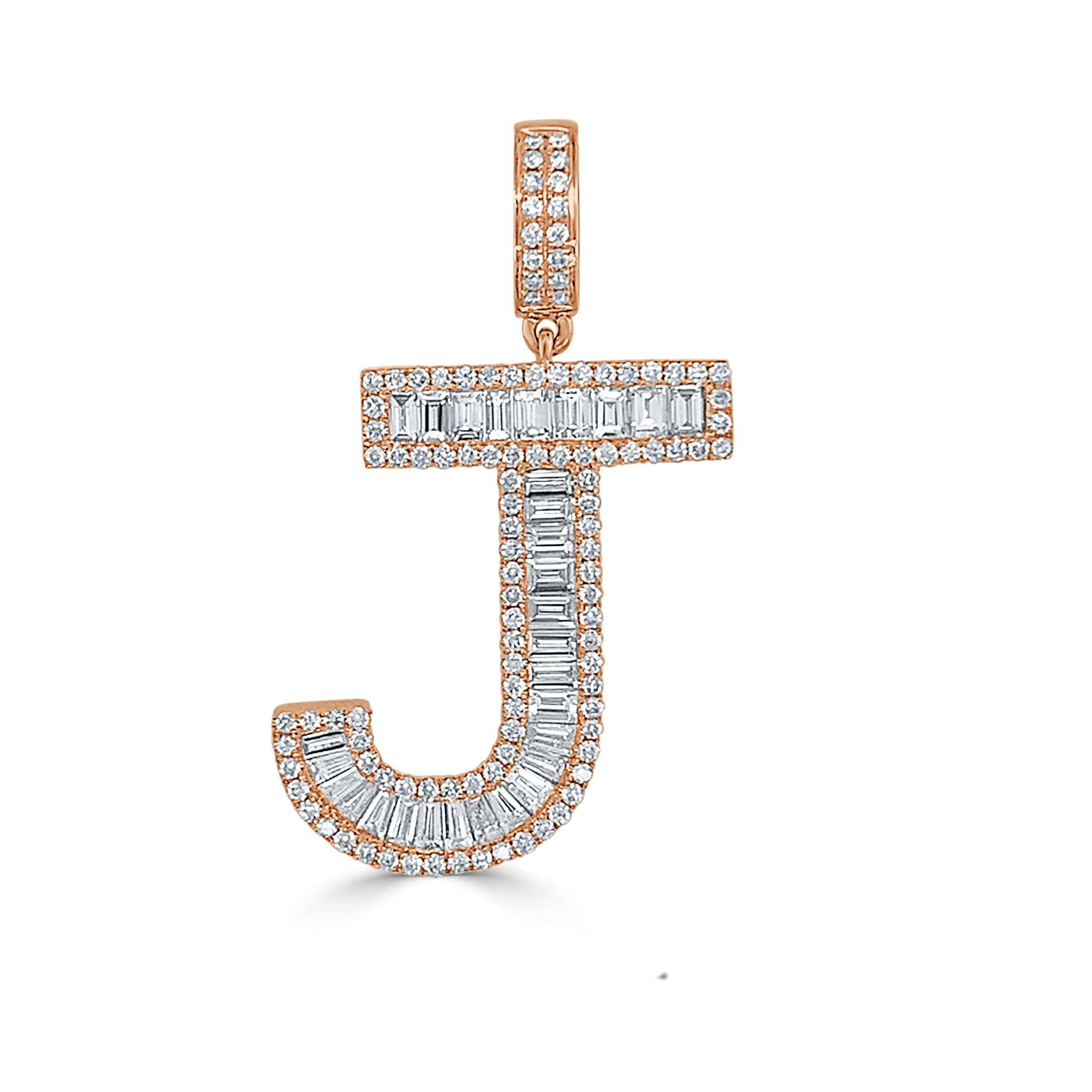 14K Gold & Baguette Diamond Large Initial Pendant - Rose