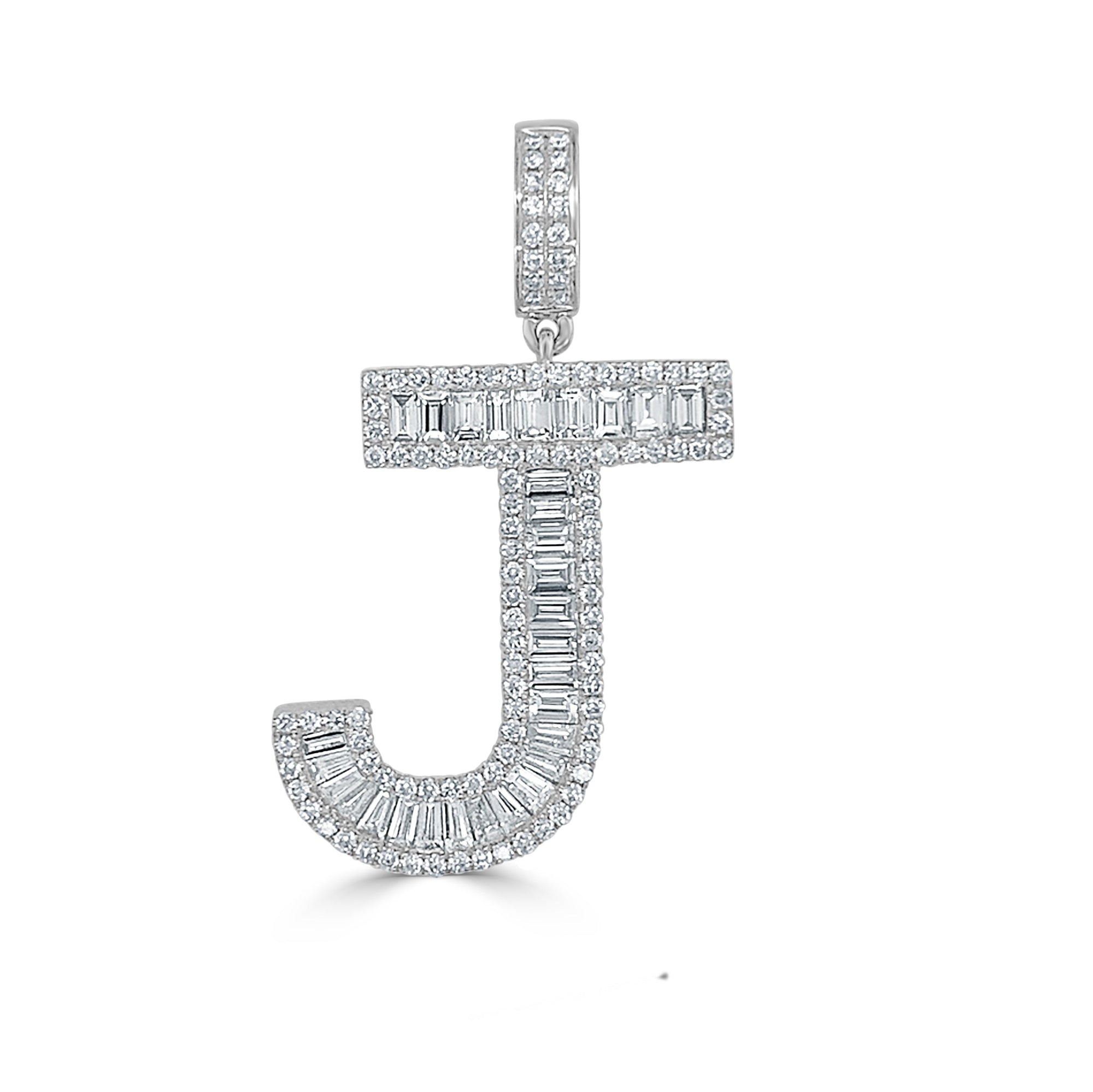 14K Gold & Baguette Diamond Large Initial Pendant - White