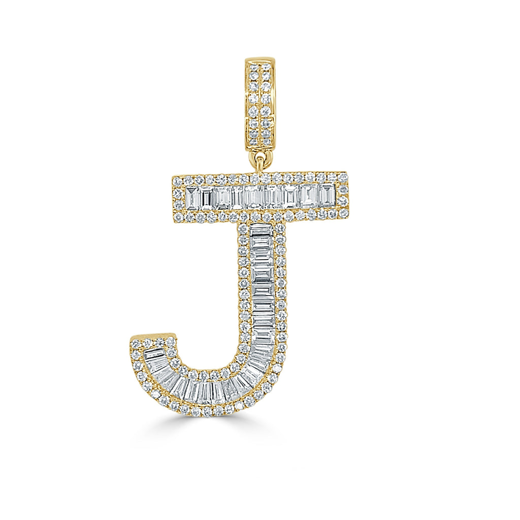 14K Gold & Baguette Diamond Large Initial Pendant - Yellow