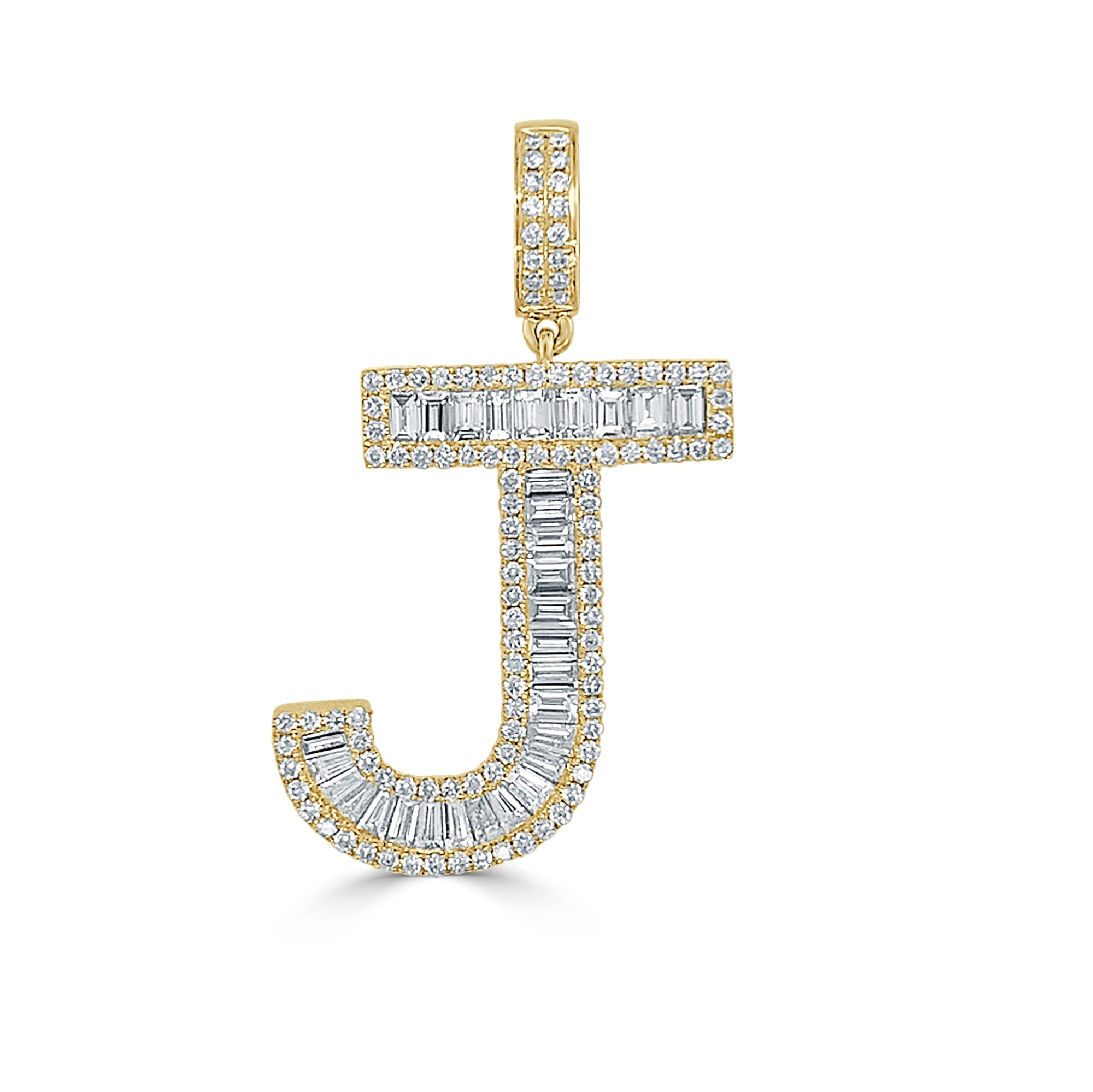 14K Gold & Baguette Diamond Large Initial Pendant - Yellow
