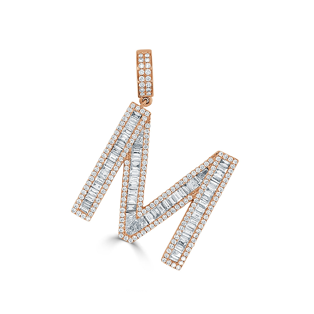 14K Gold & Baguette Diamond Large Initial Pendant - Rose