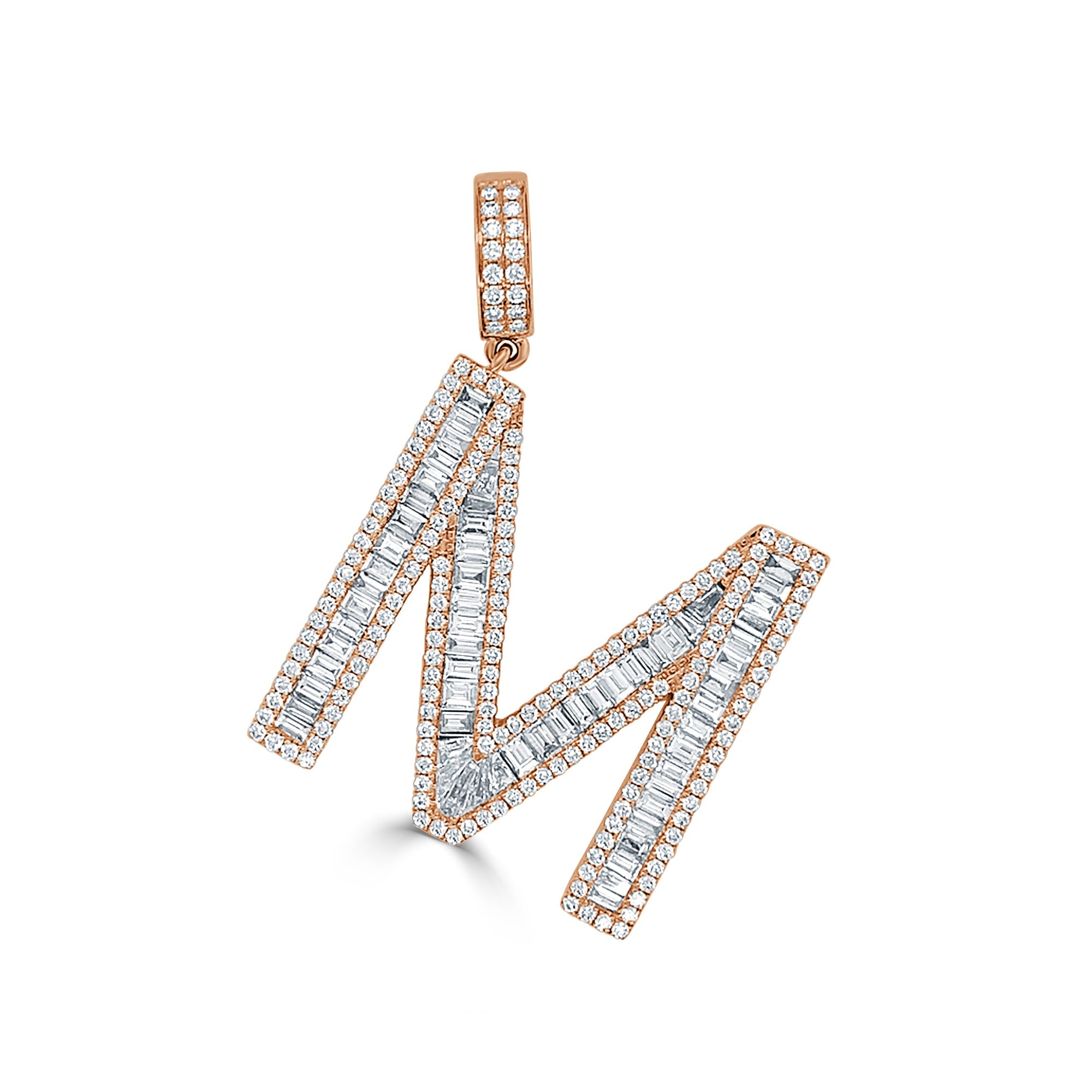 14K Gold & Baguette Diamond Large Initial Pendant - Rose